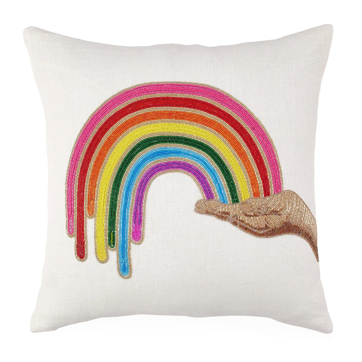 Hand Beaded Cushion - Rainbow, Fabric image