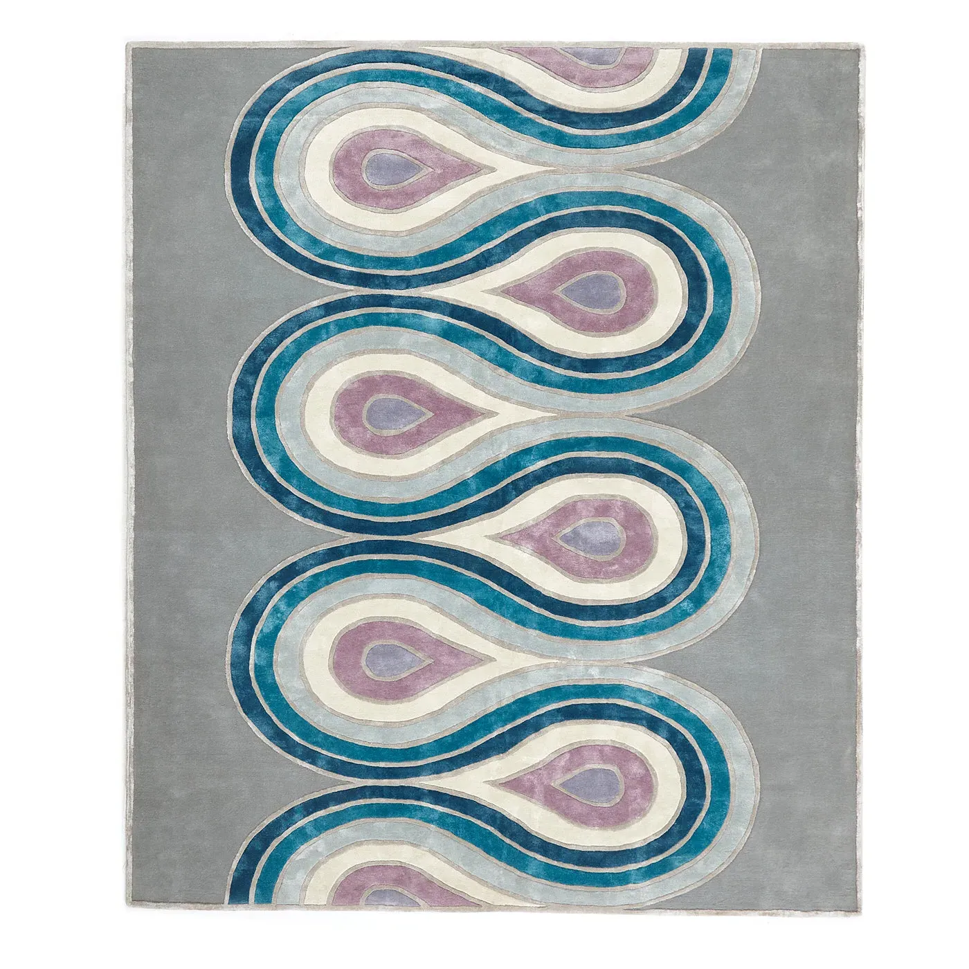 Hand-Tufted Rug with Concentric Pattern - Blue image