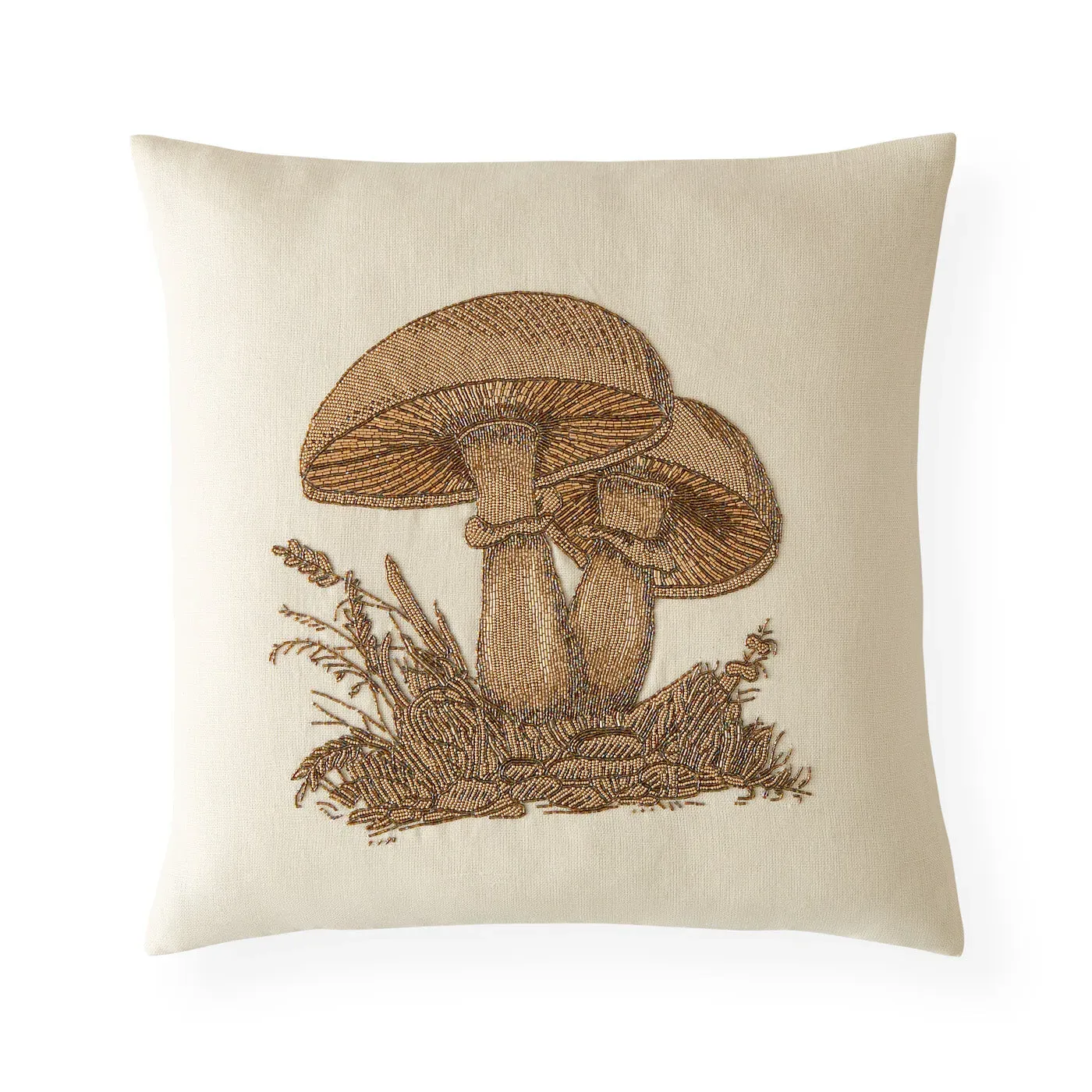 Large Beaded Cushion with Mushroom Design - White image