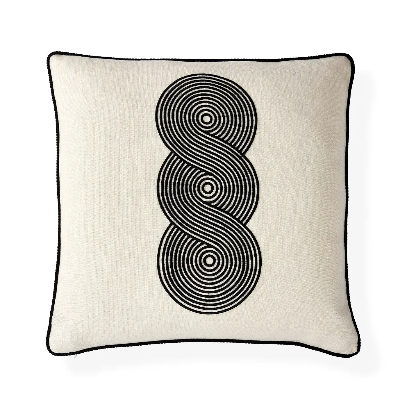 Loops Circles Cushion - Black & White, Linen