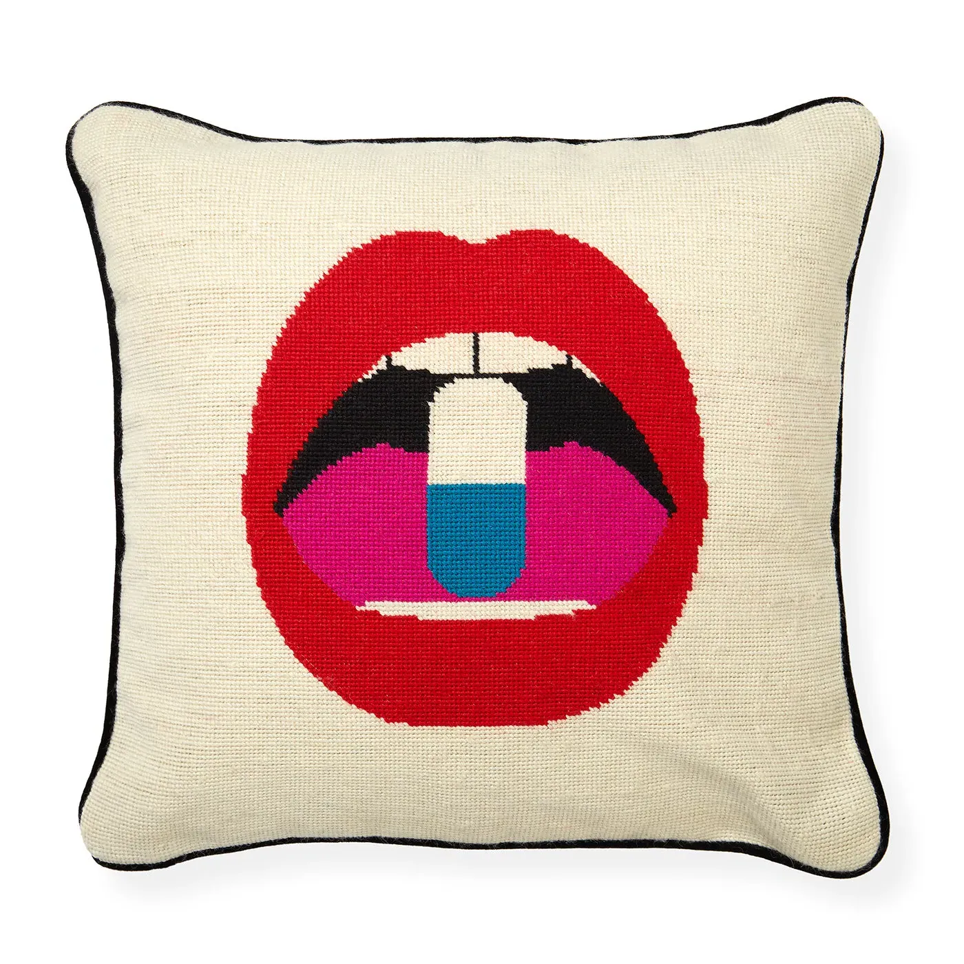 Needlepoint Cushion with Lips Design - Red image