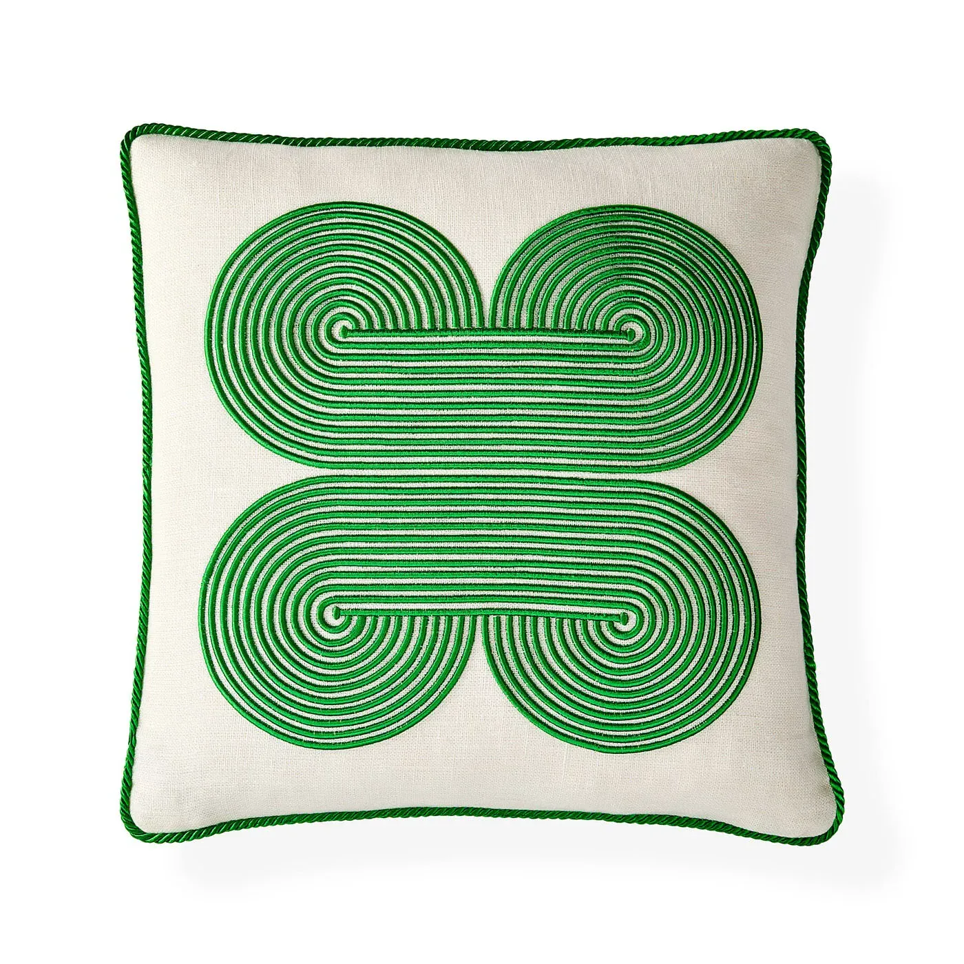 Quatrefoil Cushion with Embroidery - Green, Linen image