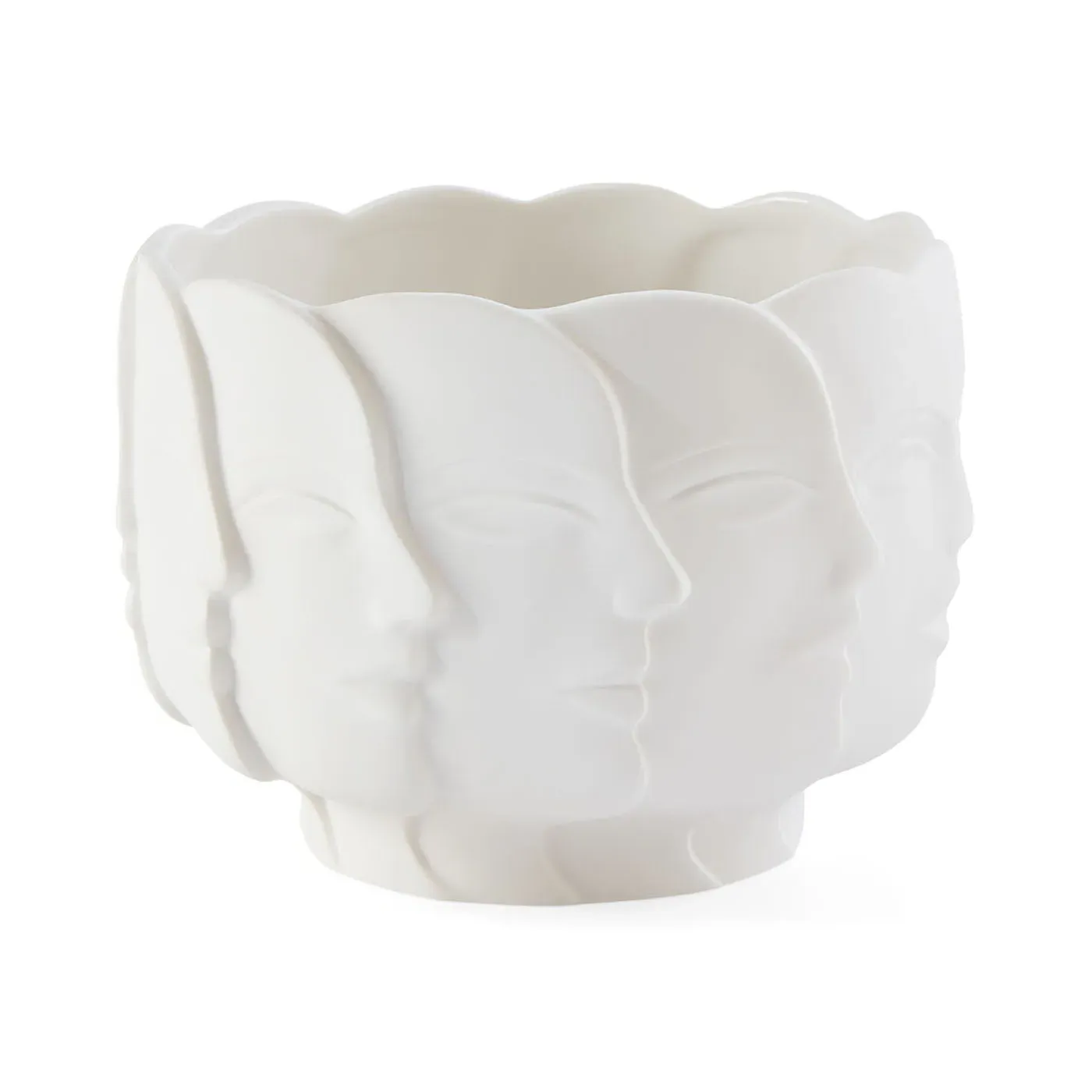 Radial Bowl with Face Relief - White, Porcelain image