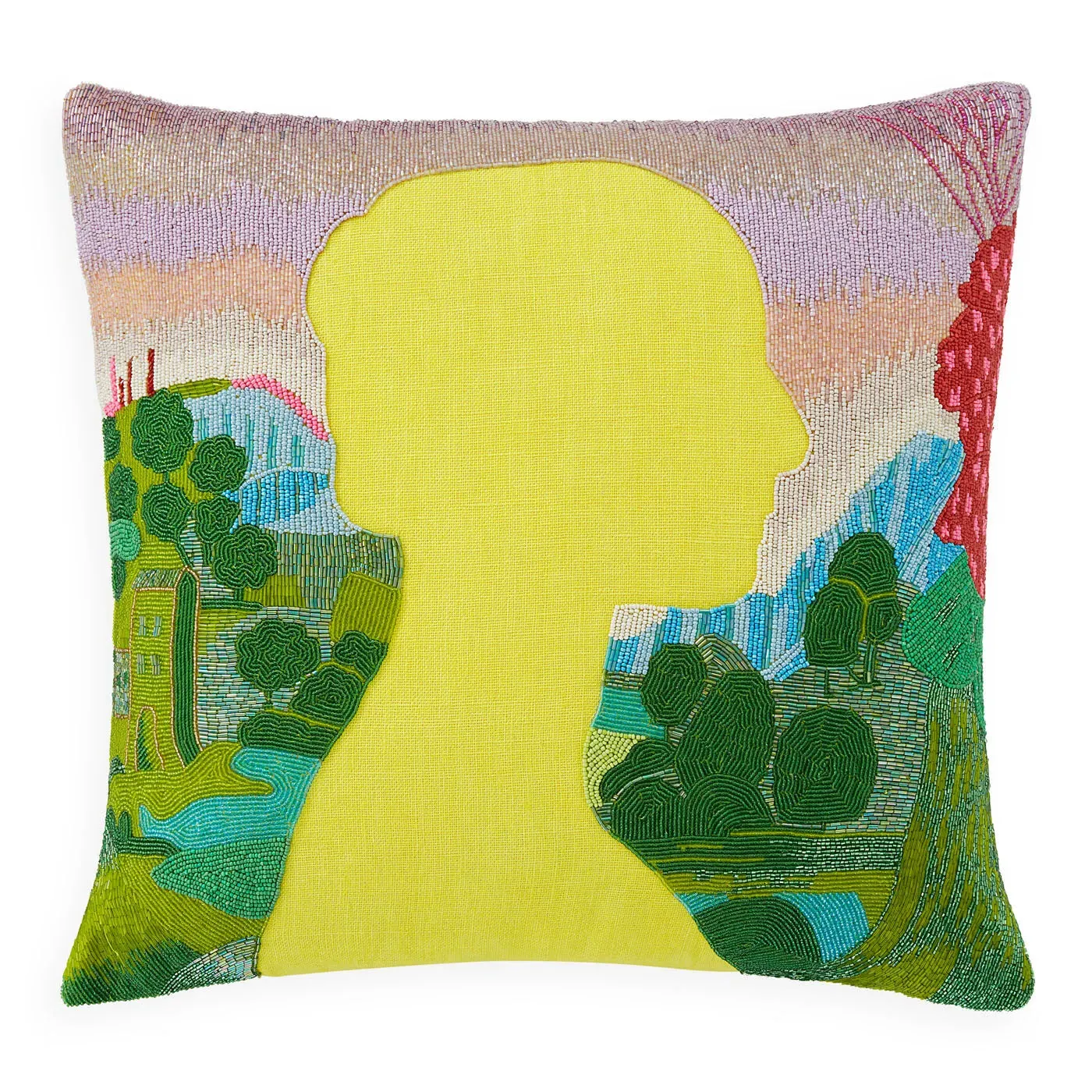 Renaissance Landscape Beaded Cushion - Linen image