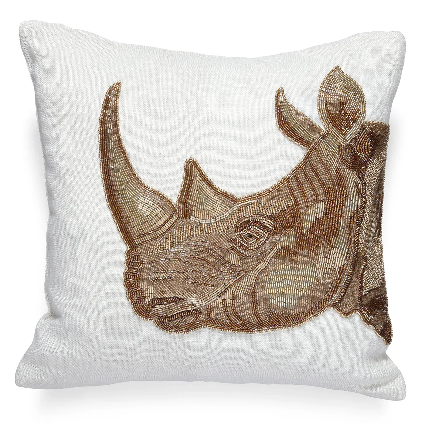 Rhino Cushion with Embroidery - White, Linen image