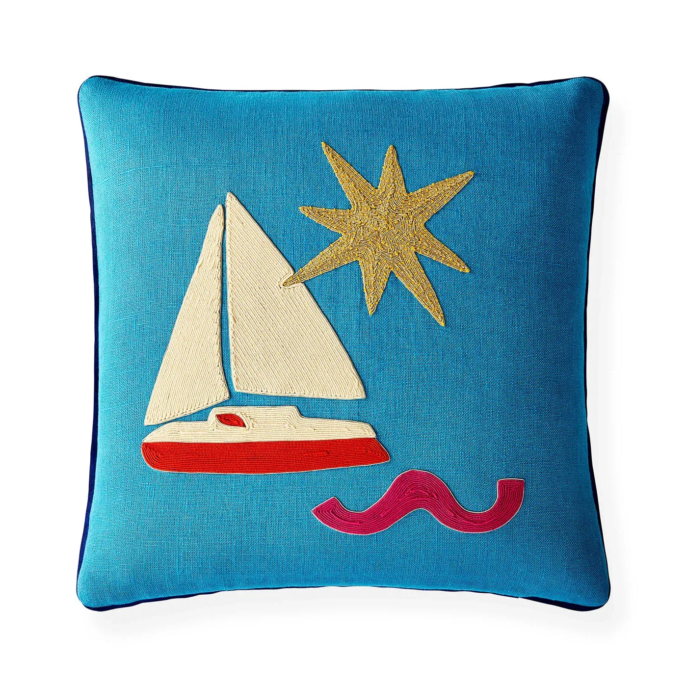 Sailboat Cushion with Embroidery - Linen image