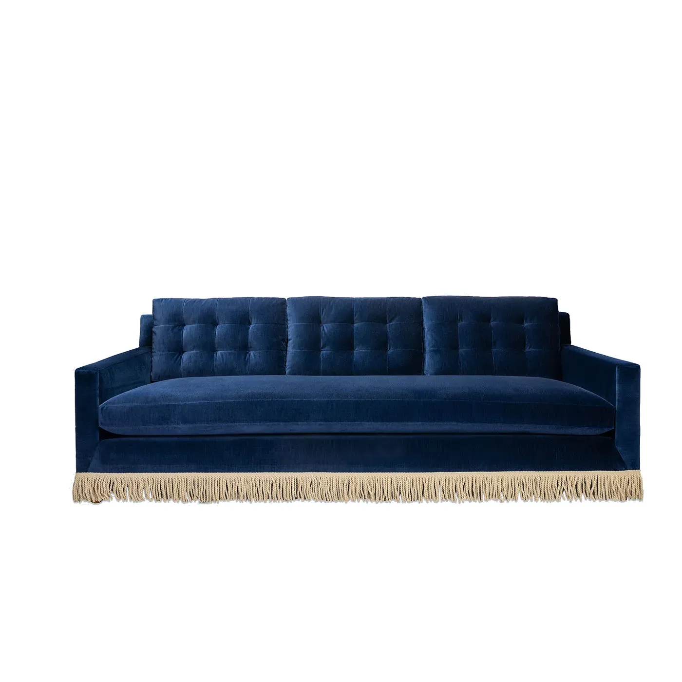 Single-Cushion Sofa with Bullion Fringe - Velvet image