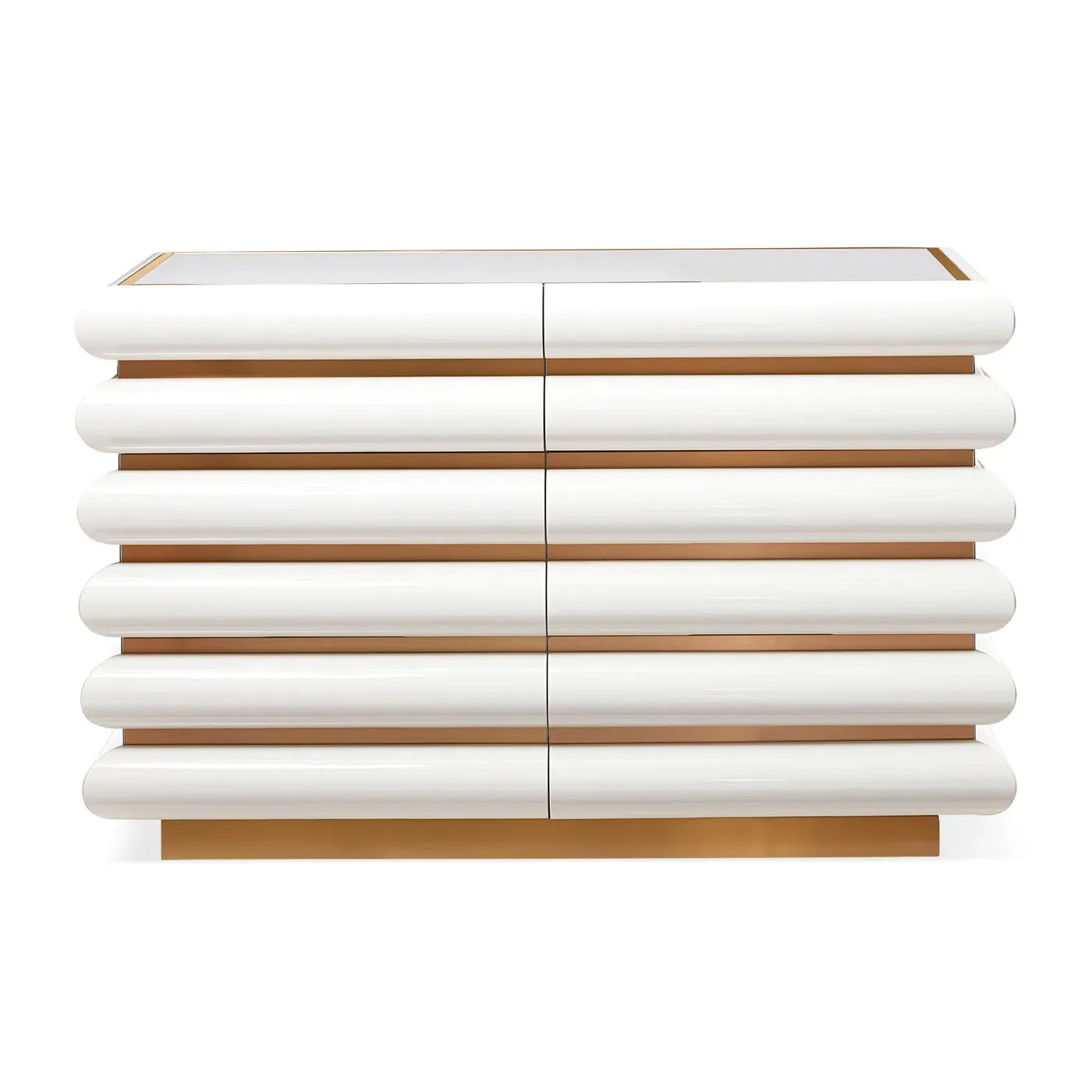 Six-Drawer Dresser with Glass Top - Ivory Lacquer image