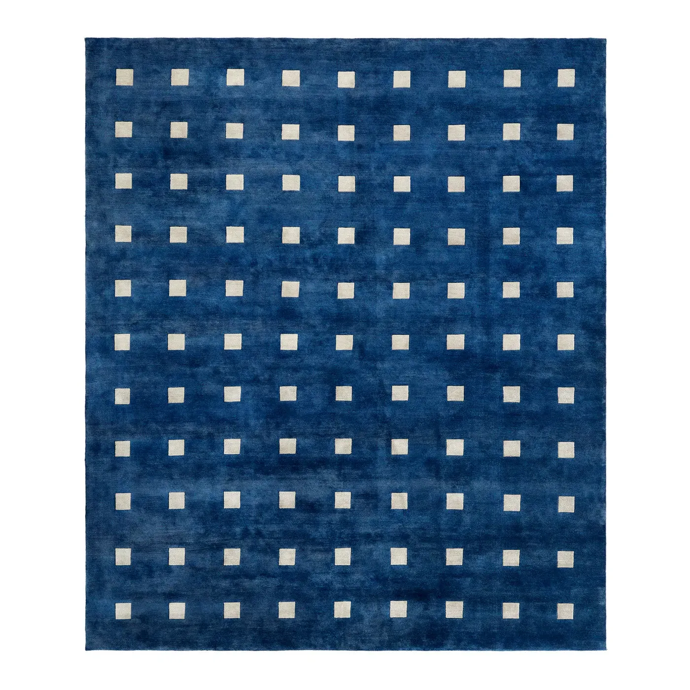 Small Squares Hand-Knotted Rug - Blue, Viscose image