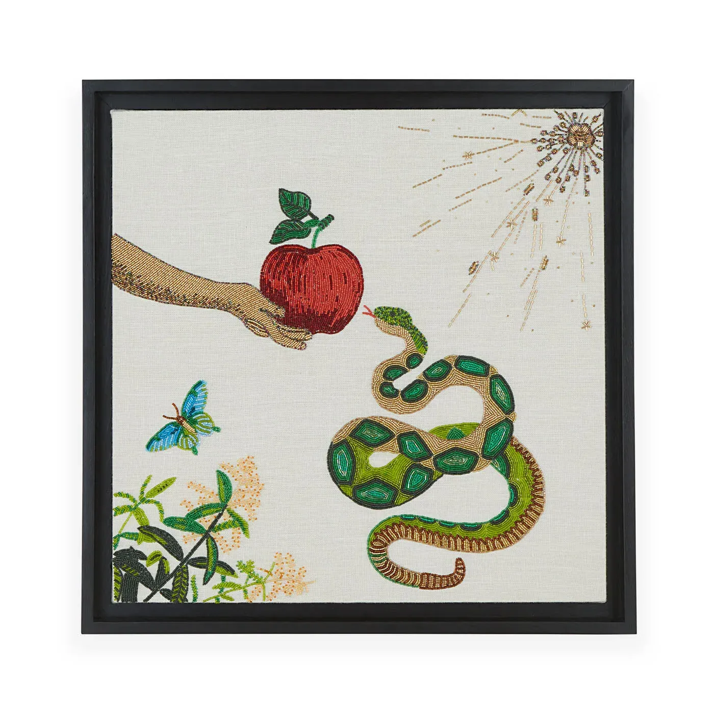 Snake & Apple Beaded Wall Art - Multicolor, Linen image