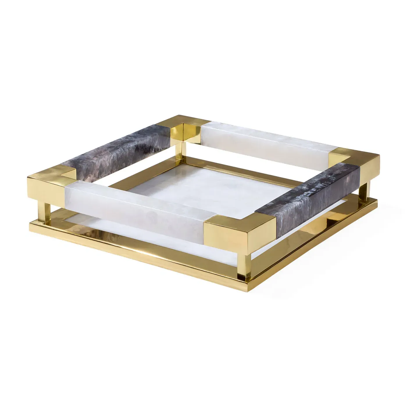 Square Tray with Brass Accents - Black & White image