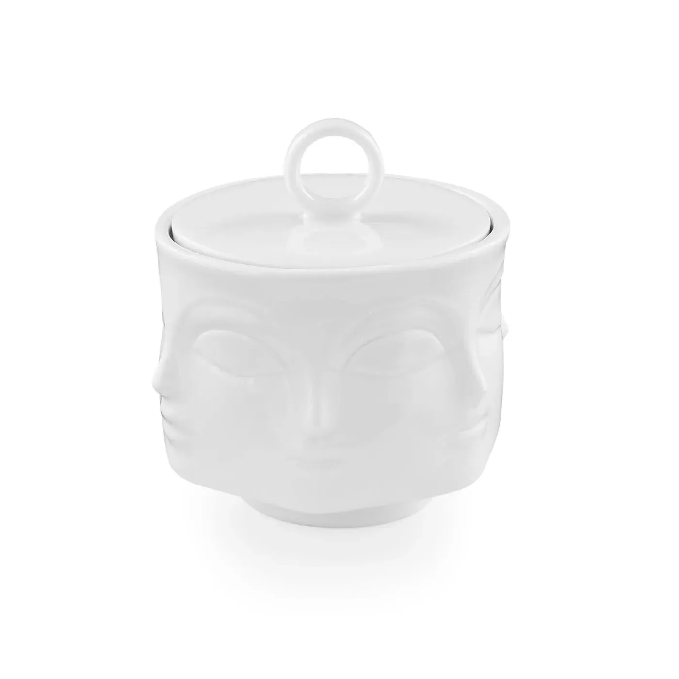 Sugar Bowl with Geometric Relief - White, Porcelain image