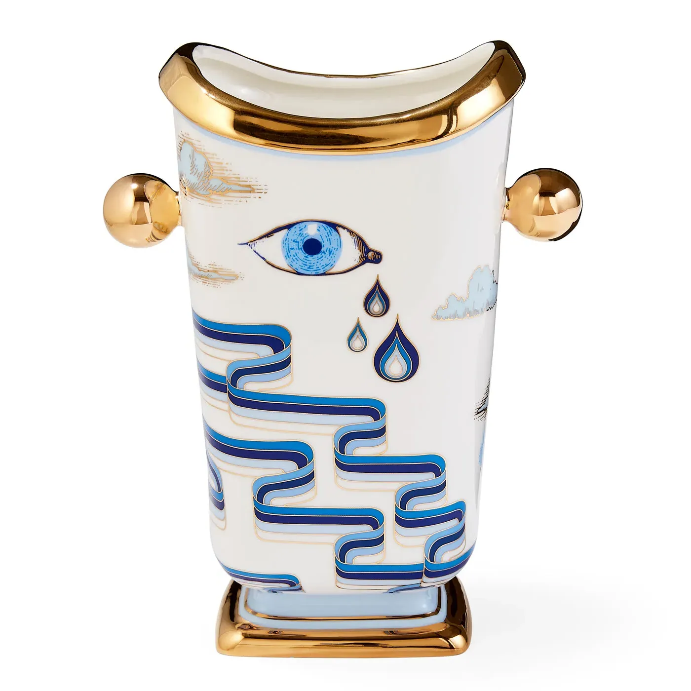 Tall Vase with Gold Accents - Blue, Porcelain image