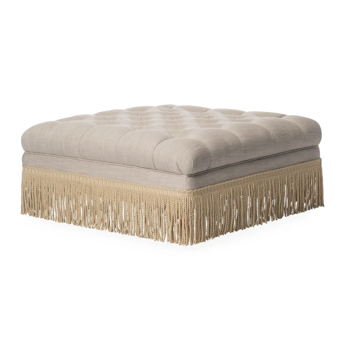Tufted Ottoman with Bullion Fringe - Oatmeal image