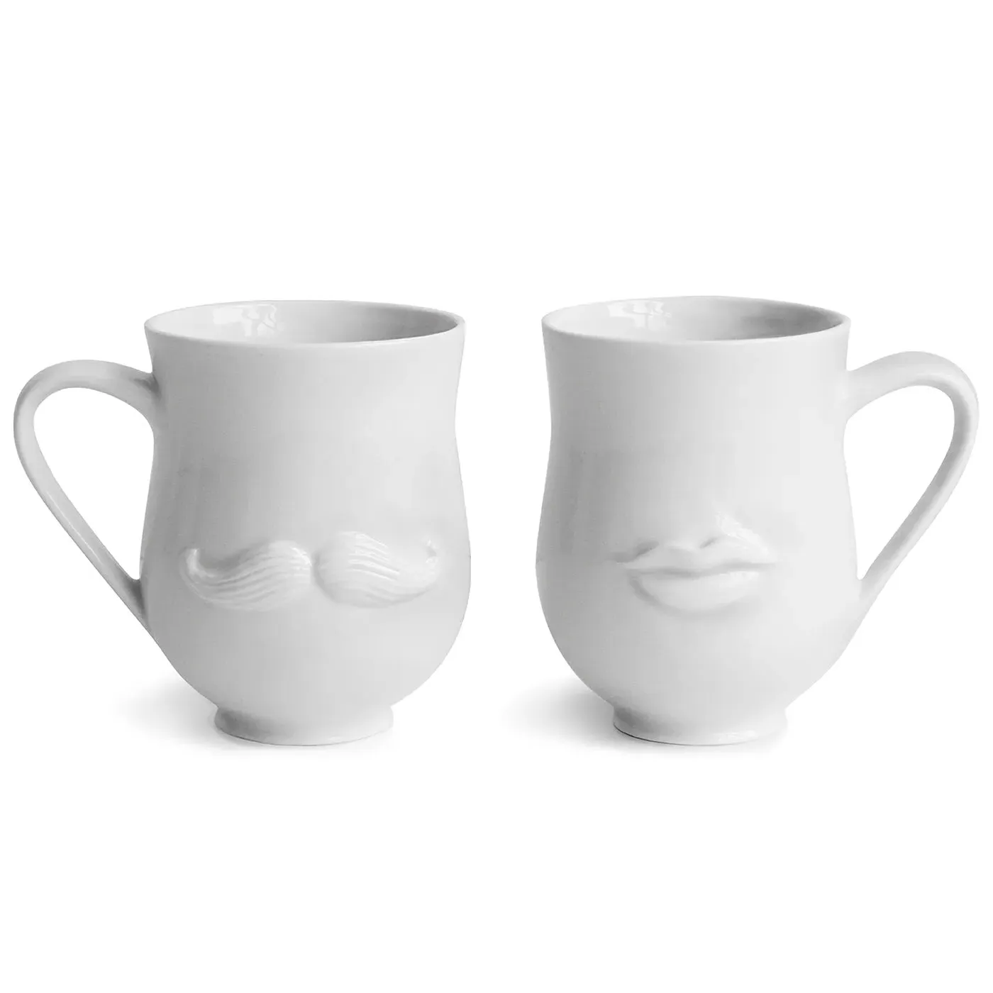 Two-Sided Mug with Face Design - White, Ceramic image