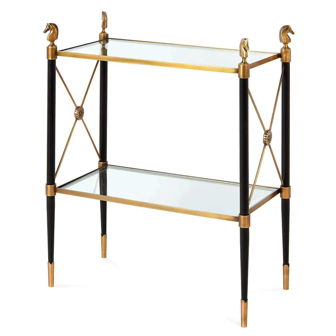 Two-Tier Side Table with Glass Shelves - Brass image