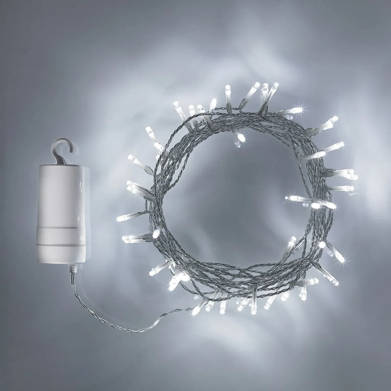 100 LED Battery Fairy Lights - White, Clear Cable