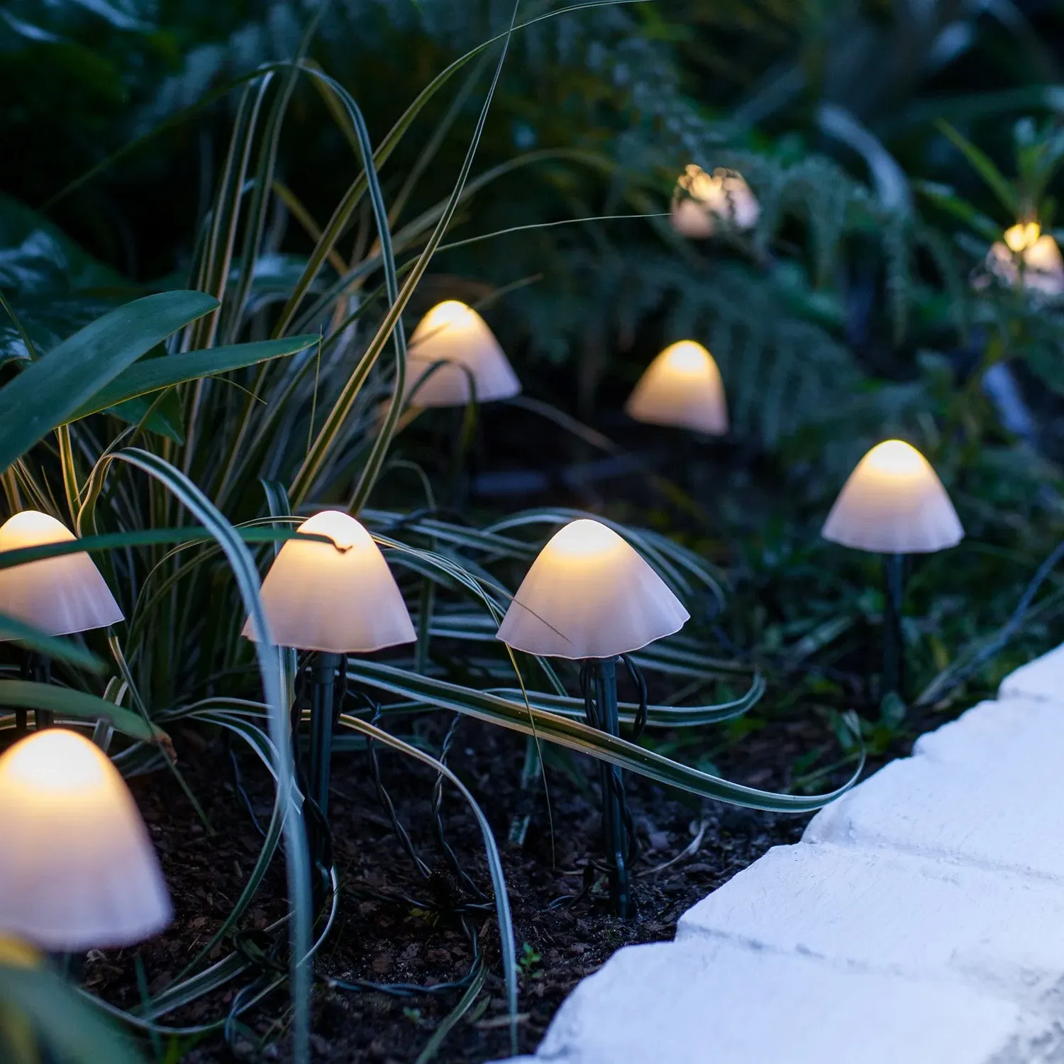 12-Pack Mini Mushroom Solar Stake Lights - Warm White image
