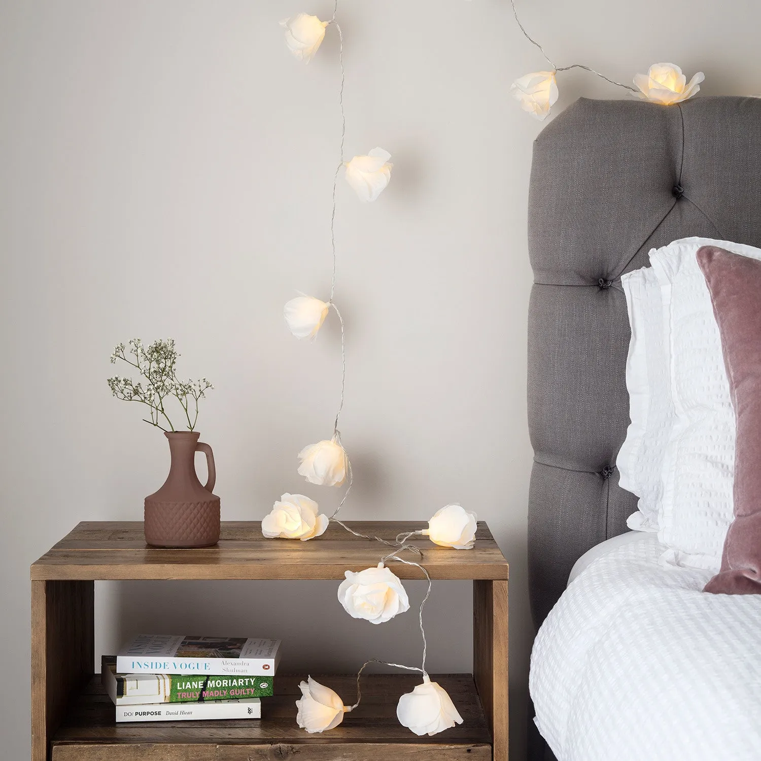 20-Light Rose Fairy Lights - Warm White, Fabric