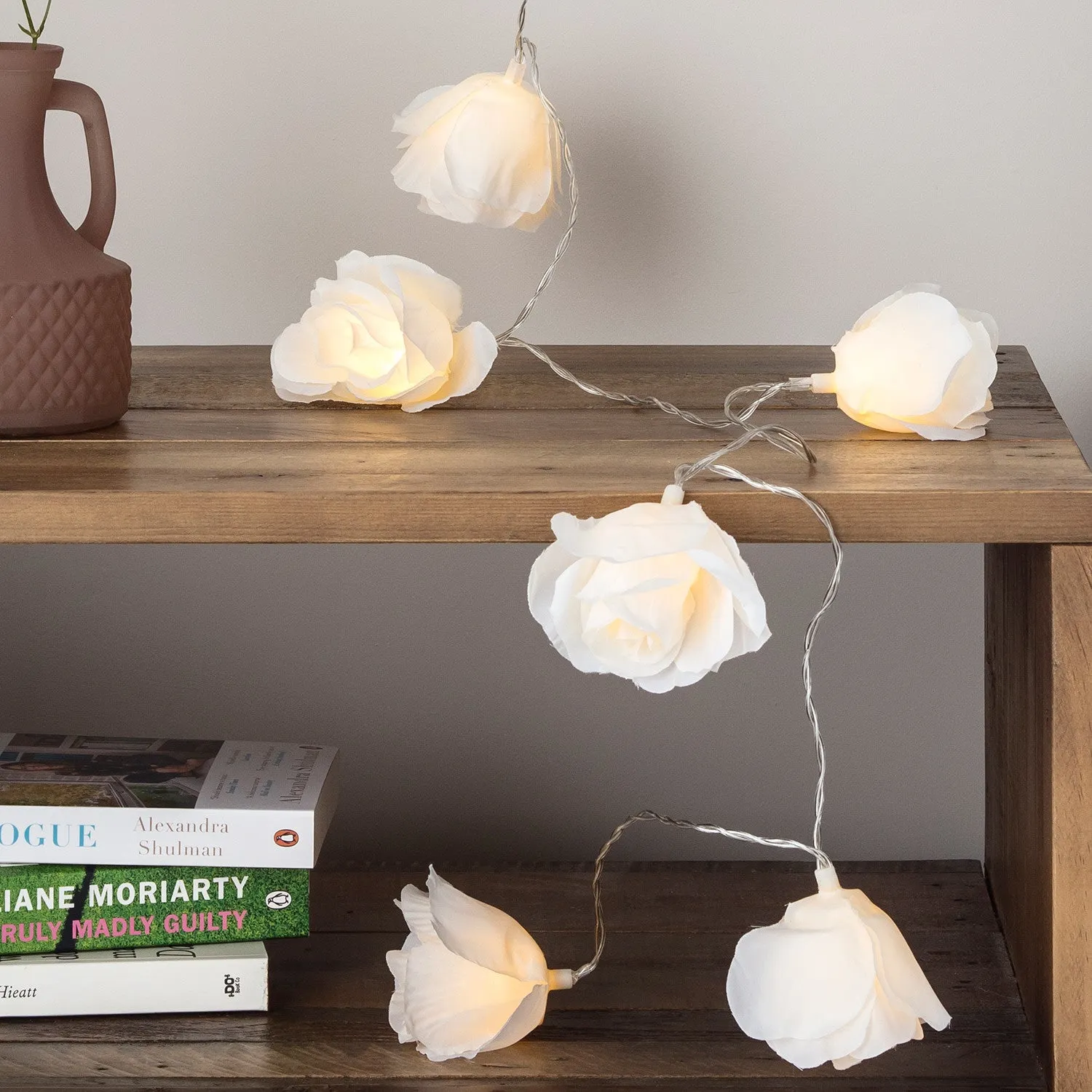 20-Light Rose Fairy Lights - Warm White, Fabric