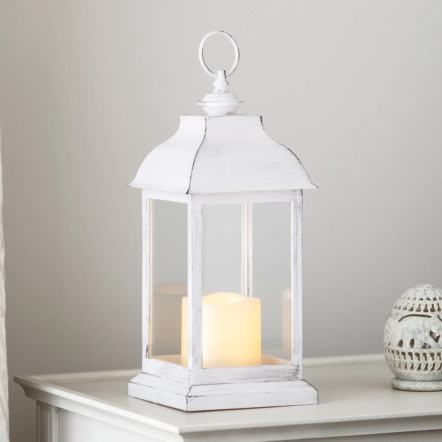 Battery Lantern with Timer - White