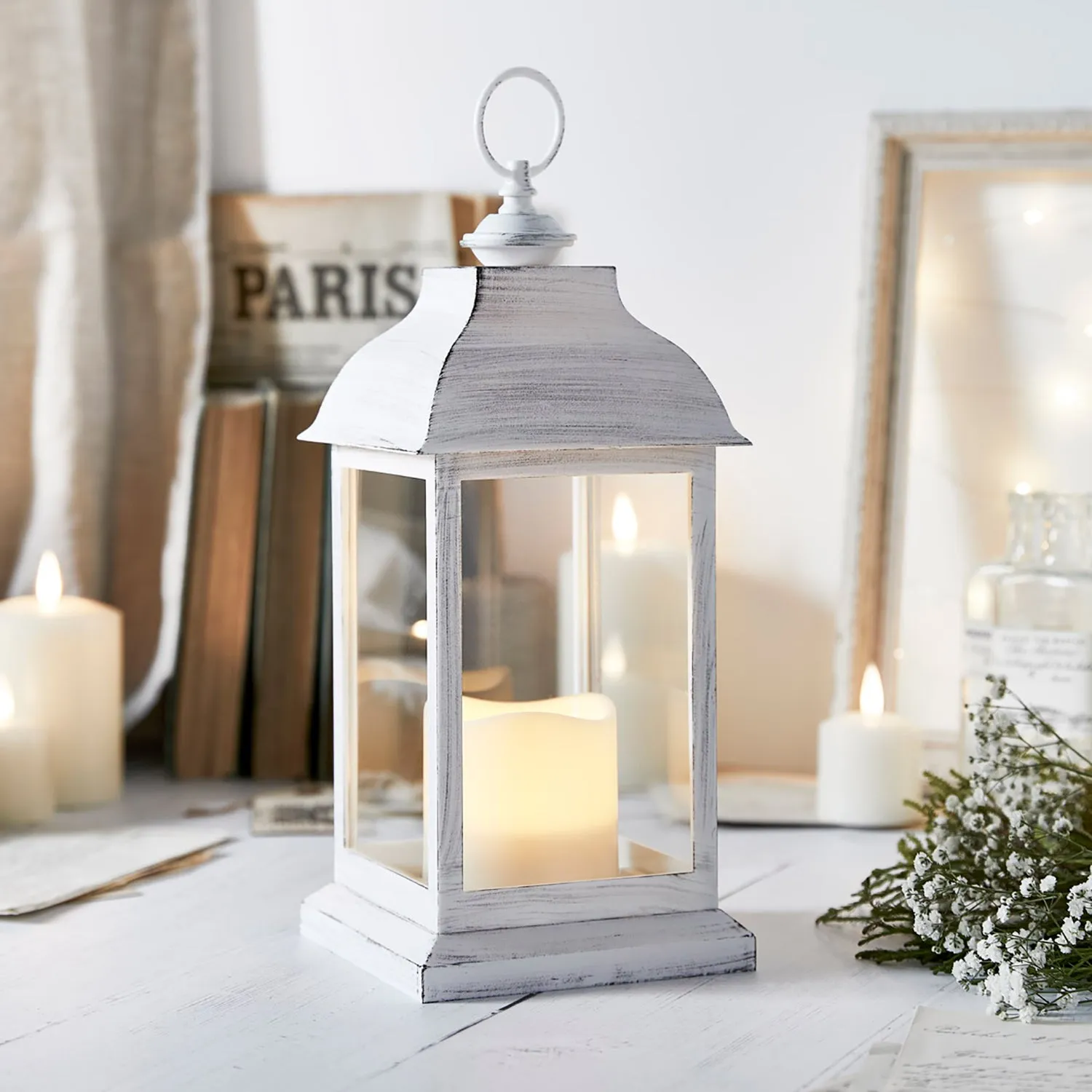 Battery Lantern with Timer - White