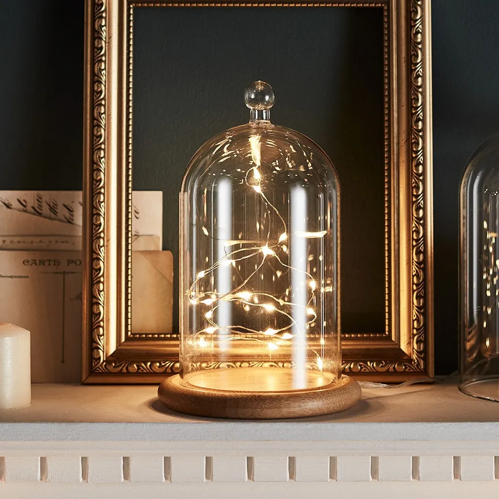 Bell Jar with Fairy Lights - Warm White, Bamboo