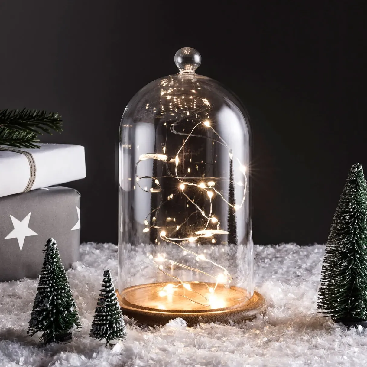 Bell Jar with Fairy Lights - Warm White, Bamboo image