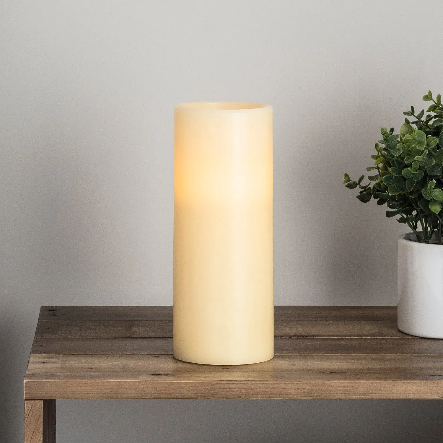 Large LED Pillar Candle with Timer - Amber, Wax