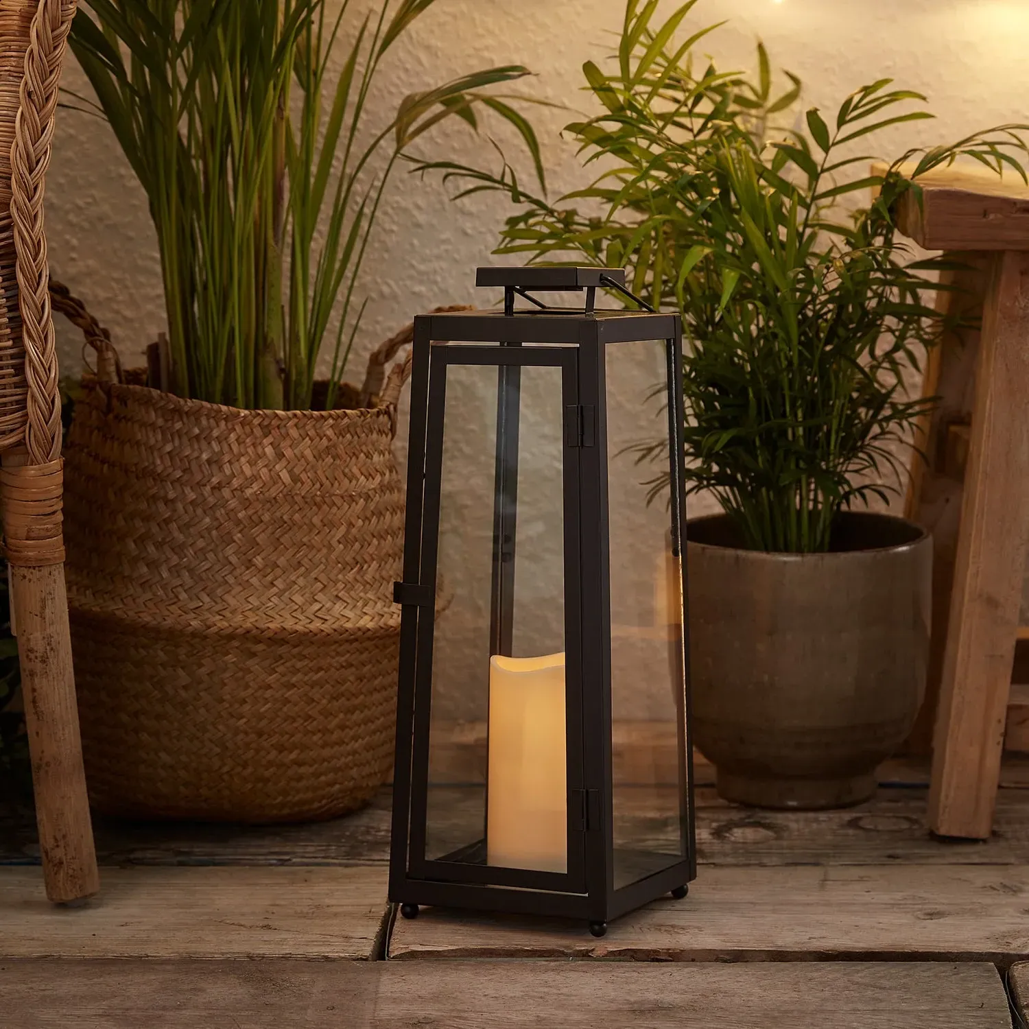 Large Solar Garden Lantern with Handle - Charcoal