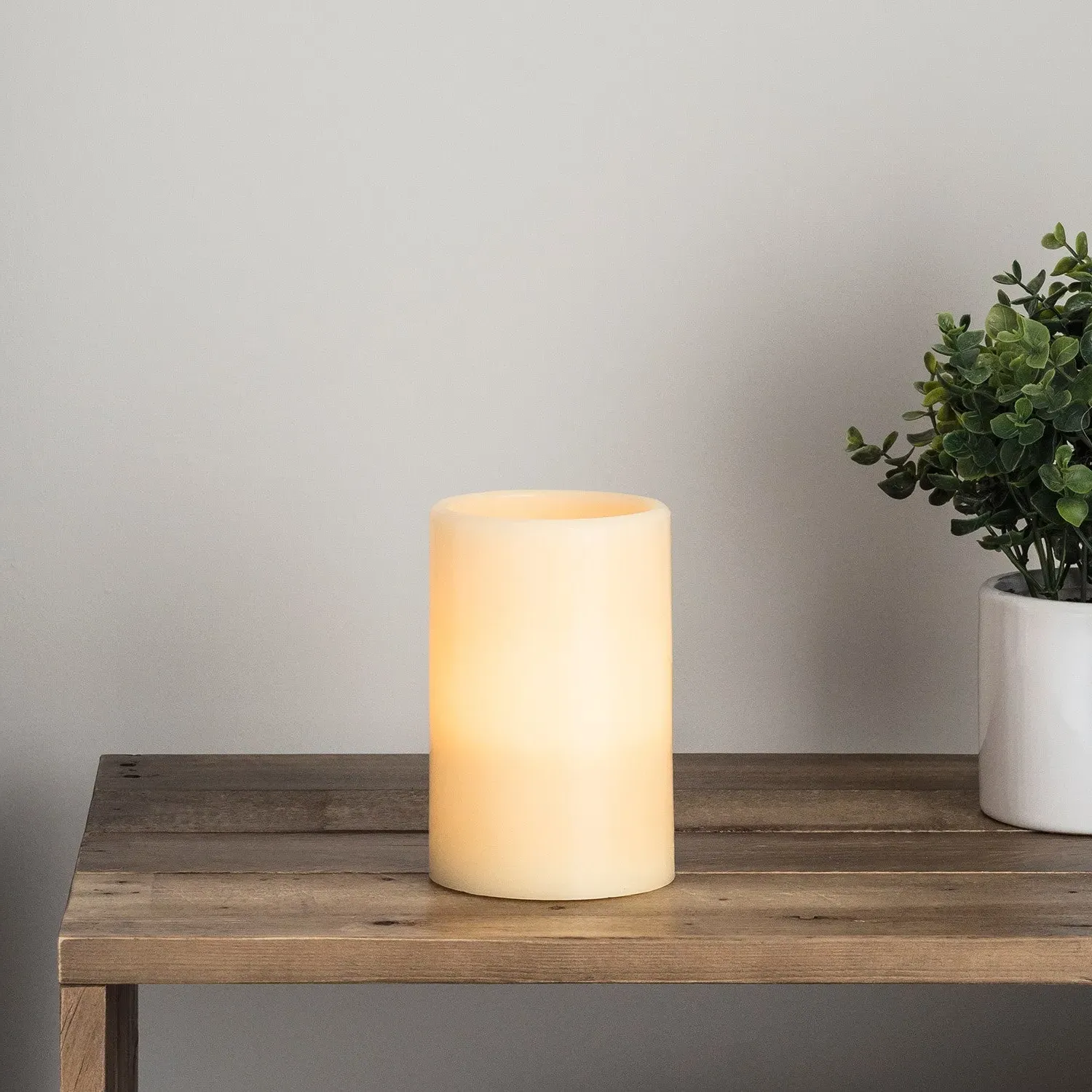 Small LED Pillar Candle with Timer - Amber, Wax image