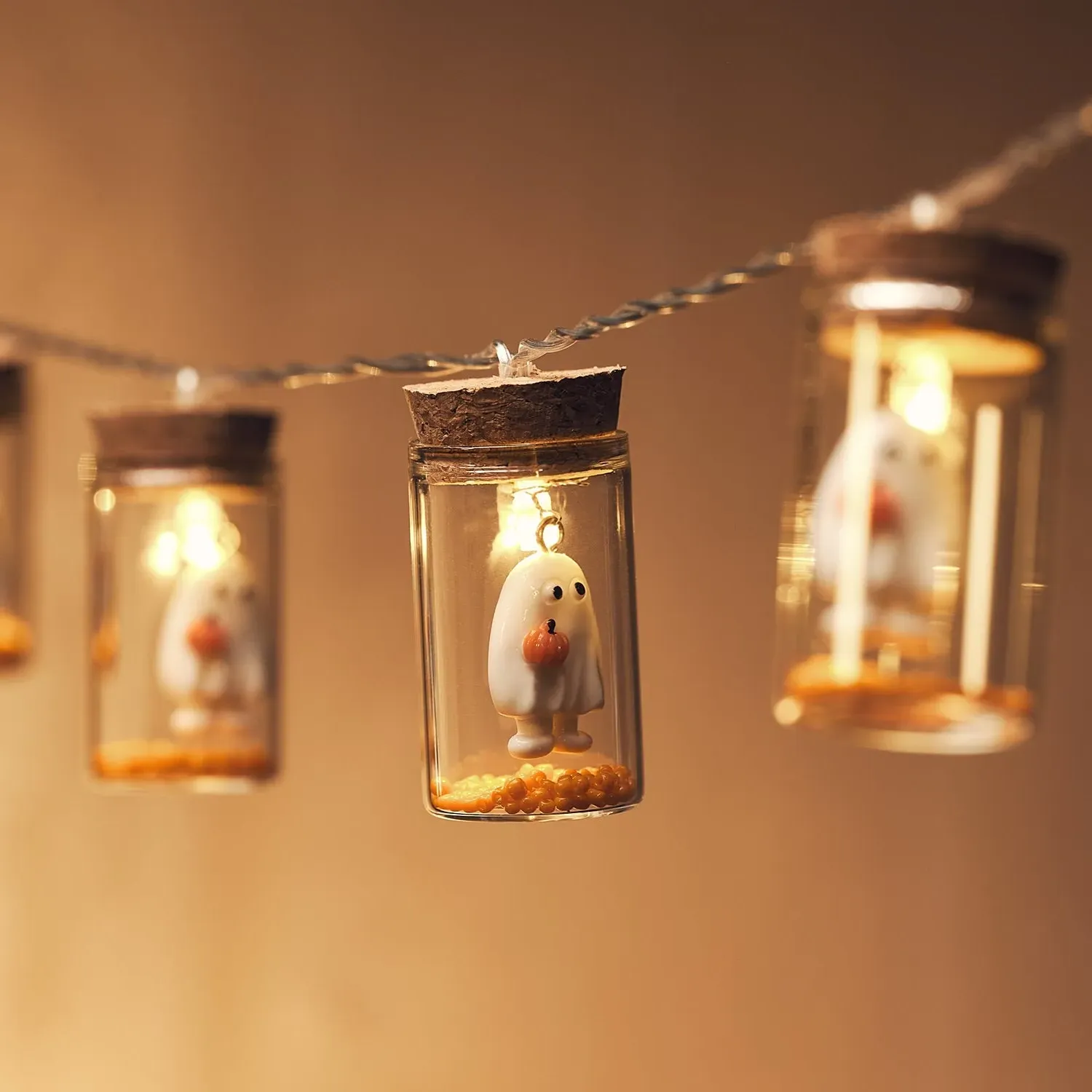 10 Ghost Glass Bottle String Lights - Warm White