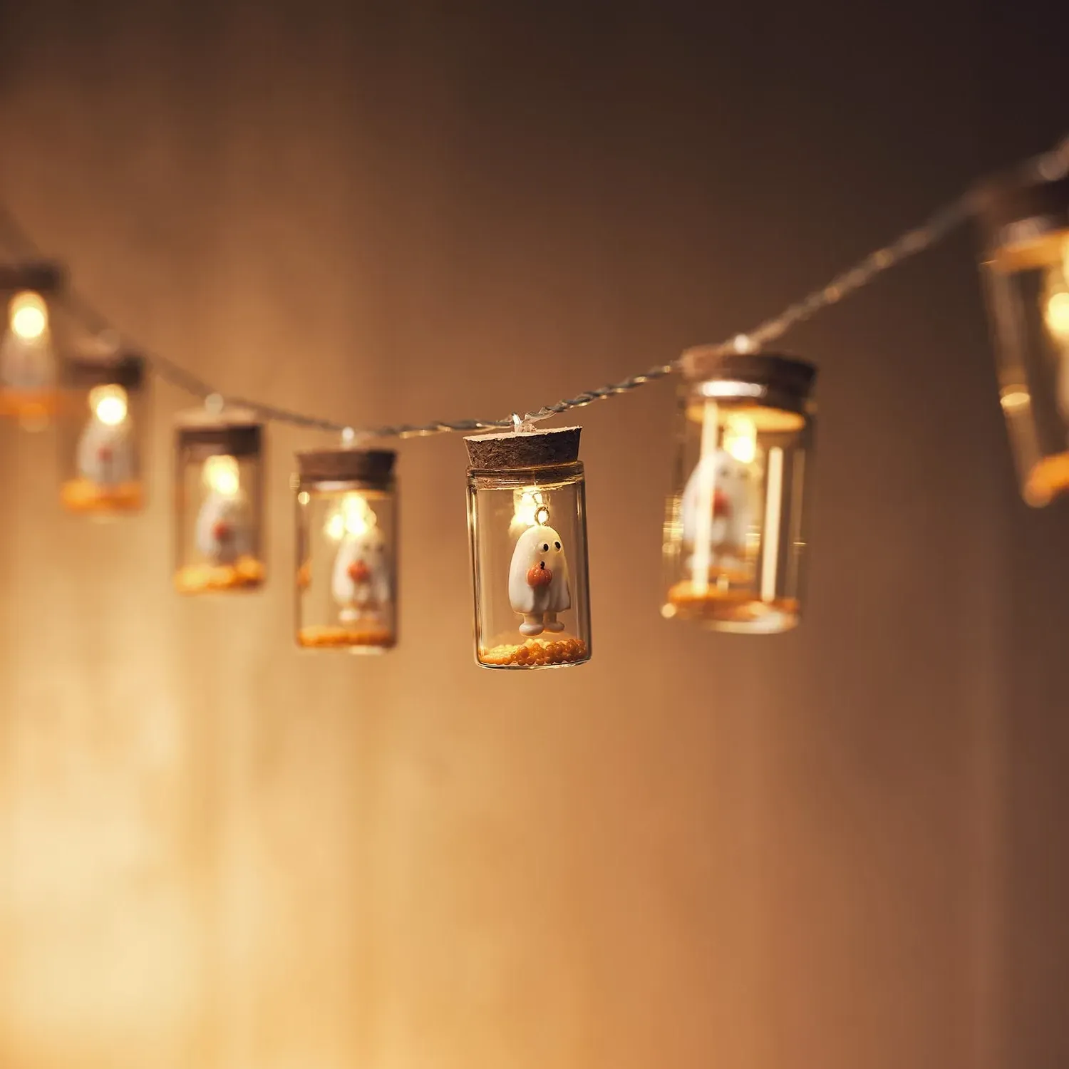 10 Ghost Glass Bottle String Lights - Warm White