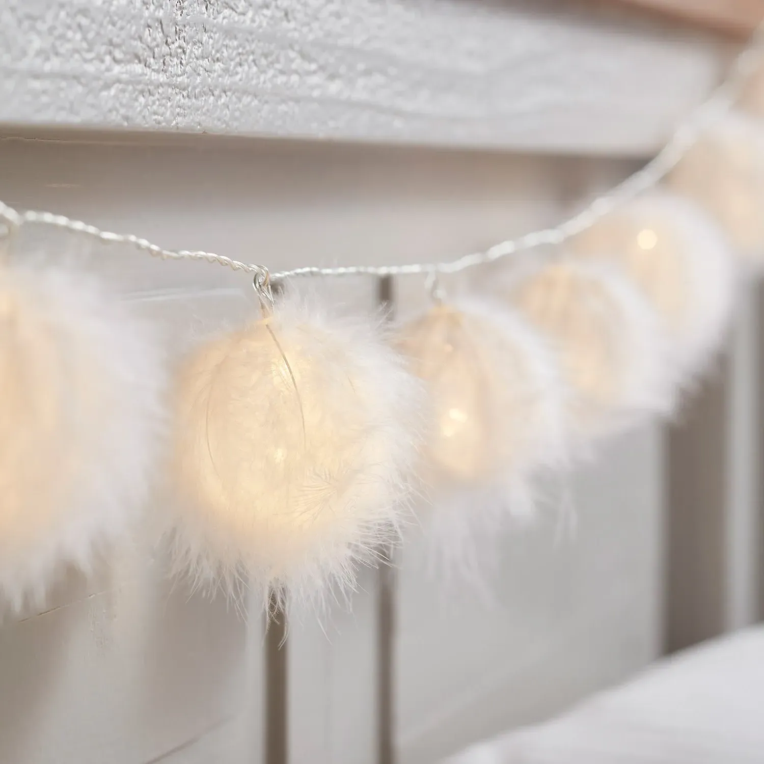 10-Light Fluffy Ball Fairy Lights - White