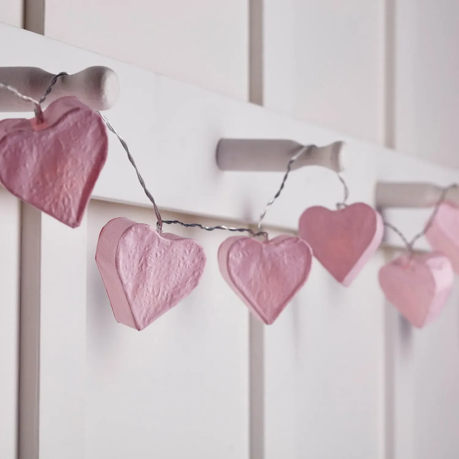 10-Light Heart Fairy Lights - Pink, Paper