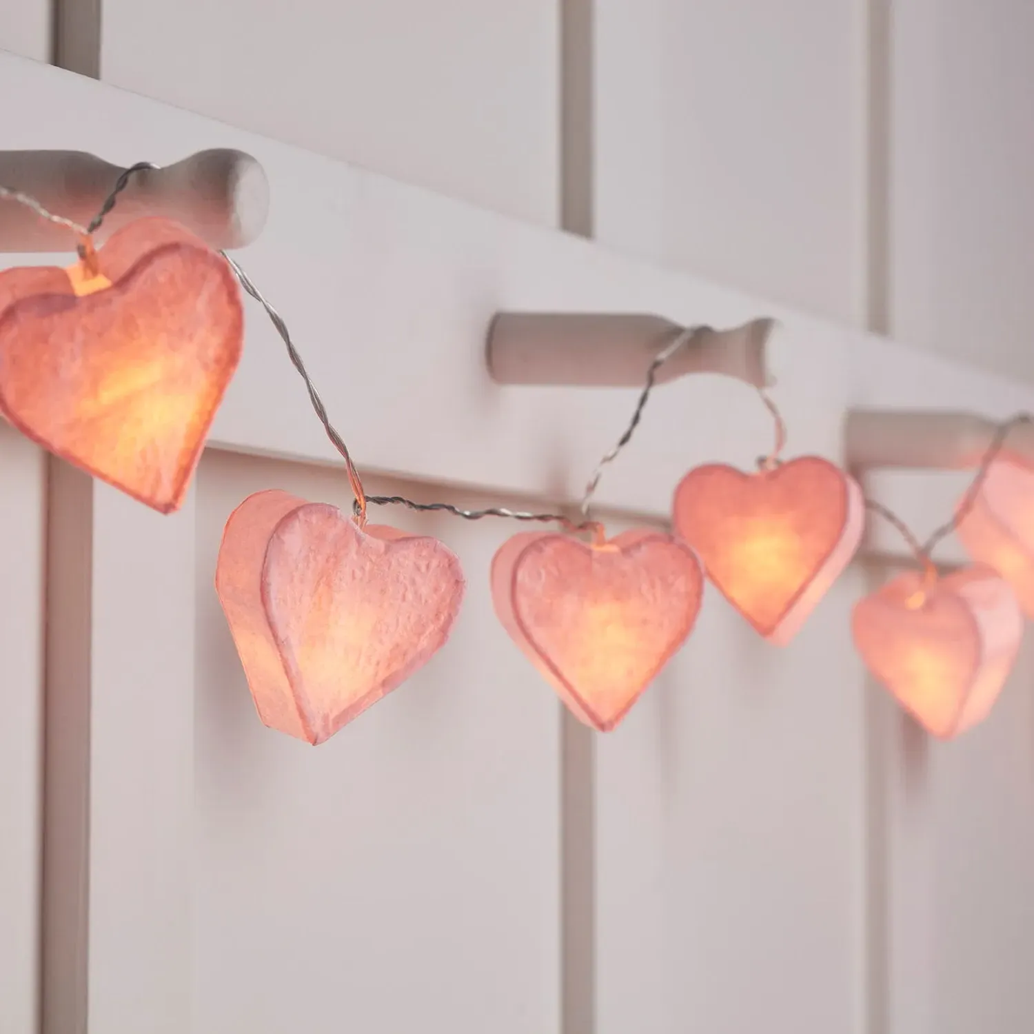 10-Light Heart Fairy Lights - Pink, Paper