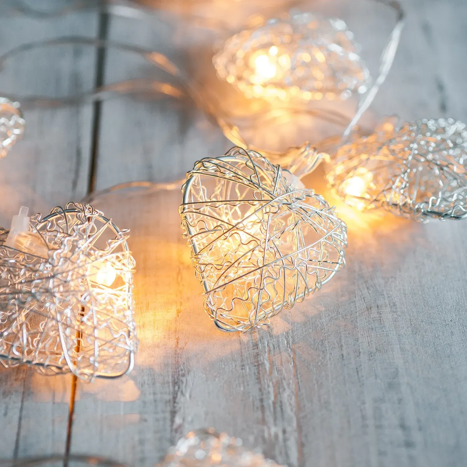 10-Light Heart Fairy Lights - Warm White, Metal