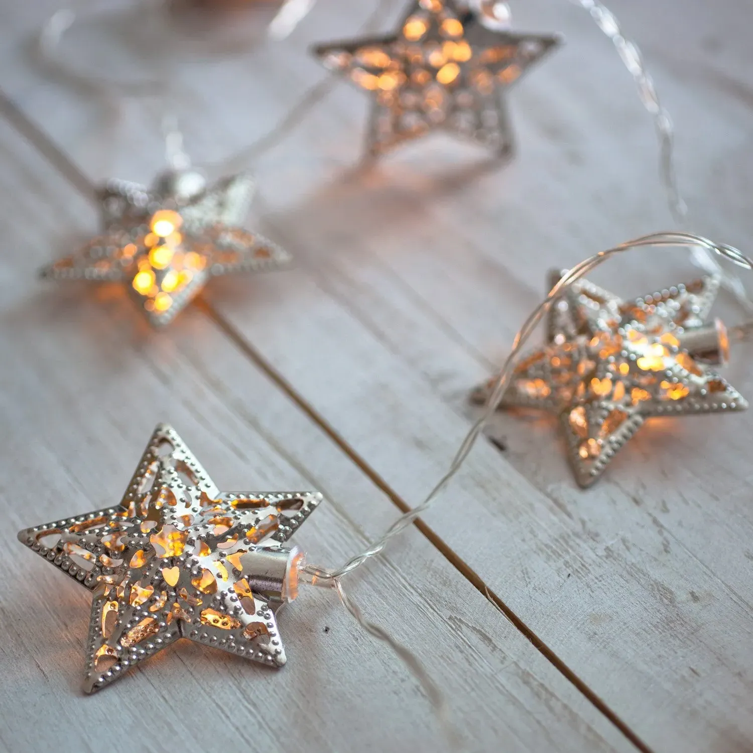 10-Light Star Fairy Lights - Warm White, Silver image