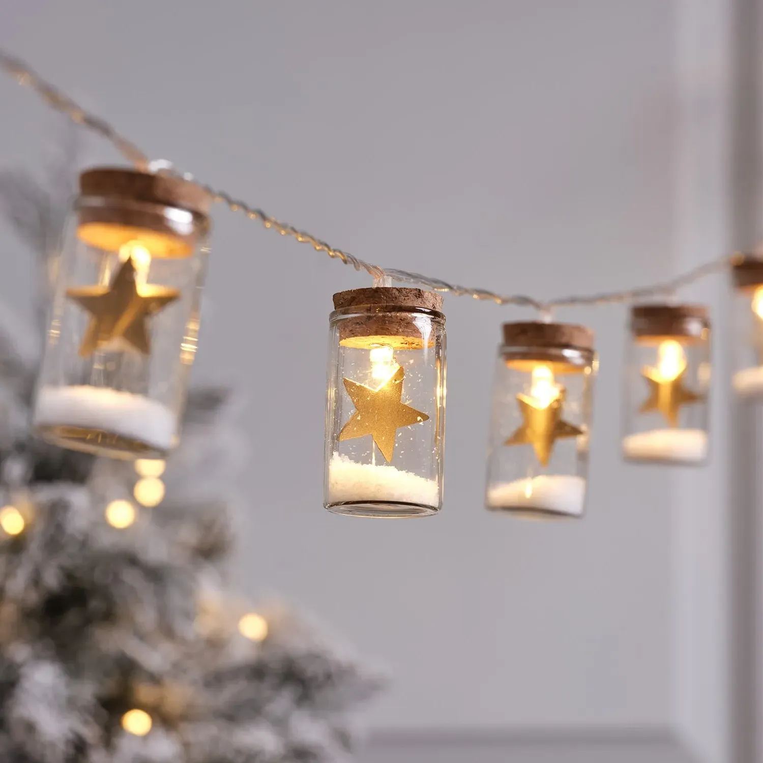 10 Star Glass Bottle String Lights - Warm White image