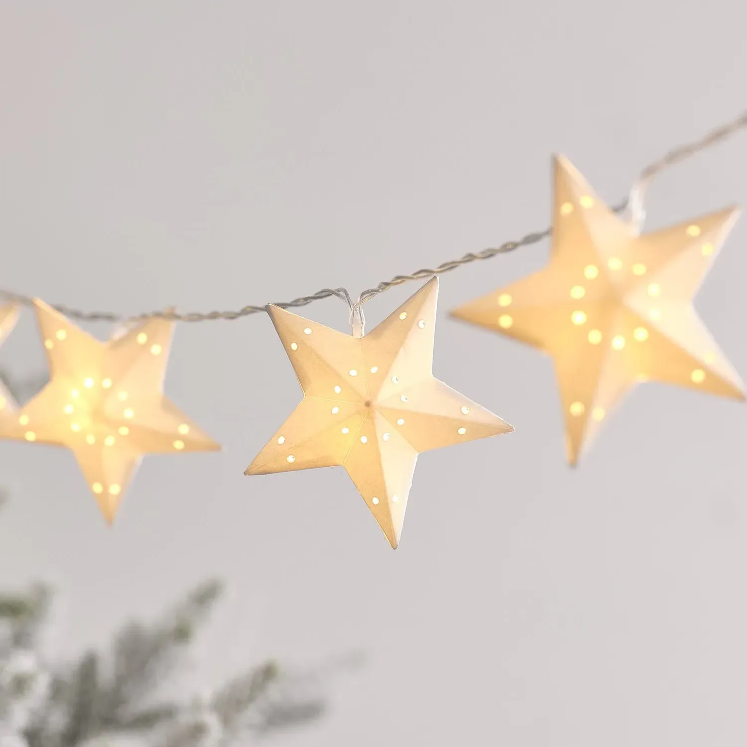 10-Star LED String Lights - White, Paper