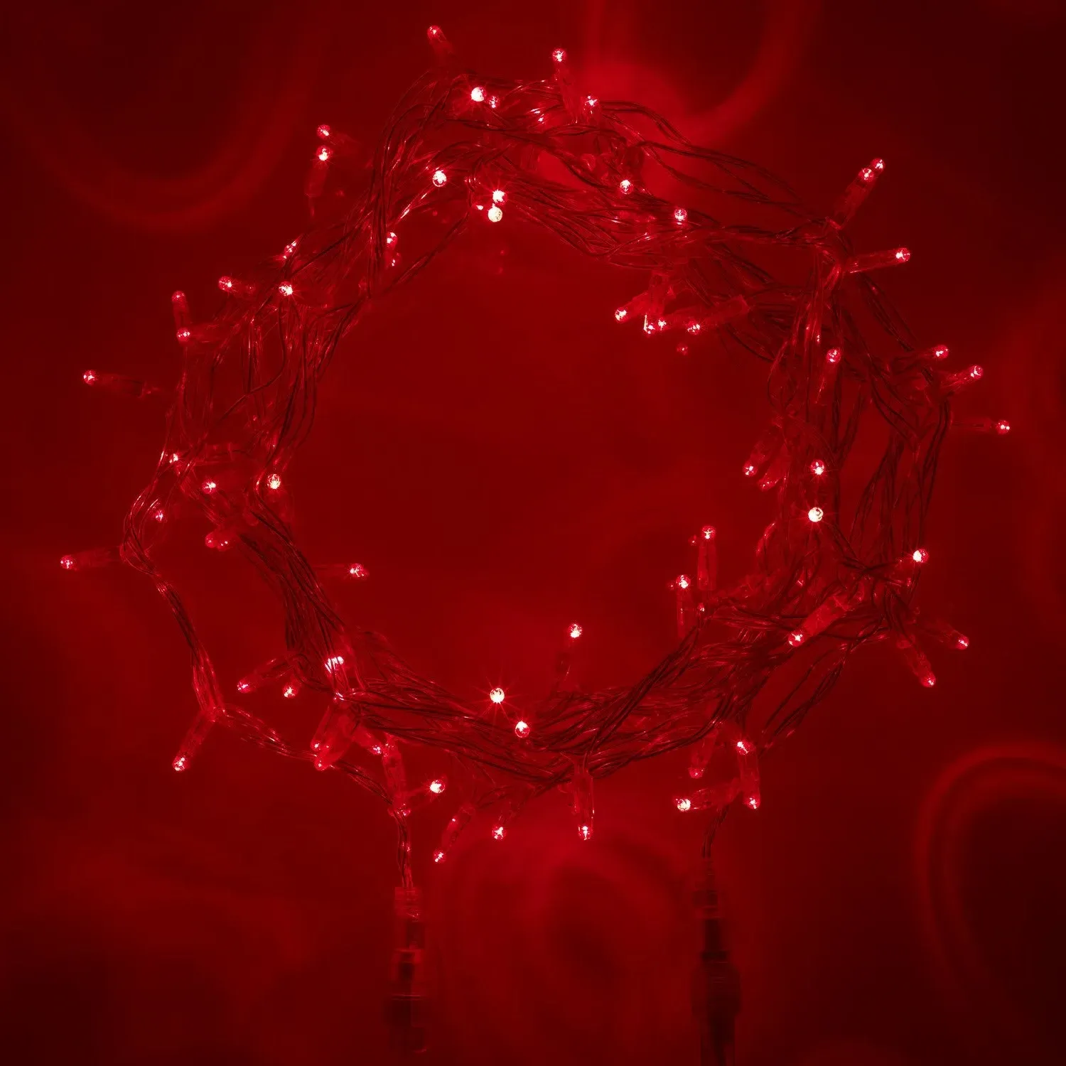 10m Connectable Fairy Lights - Red, Clear Cable