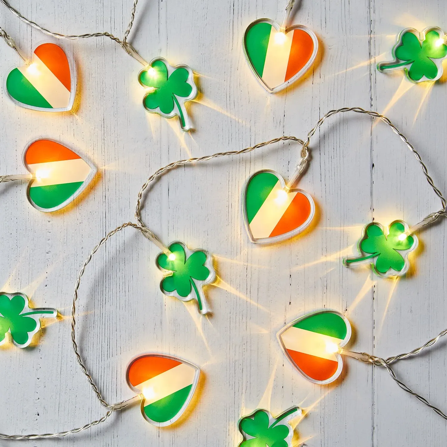 12-LED Shamrock Fairy Lights - Warm White, Wire image