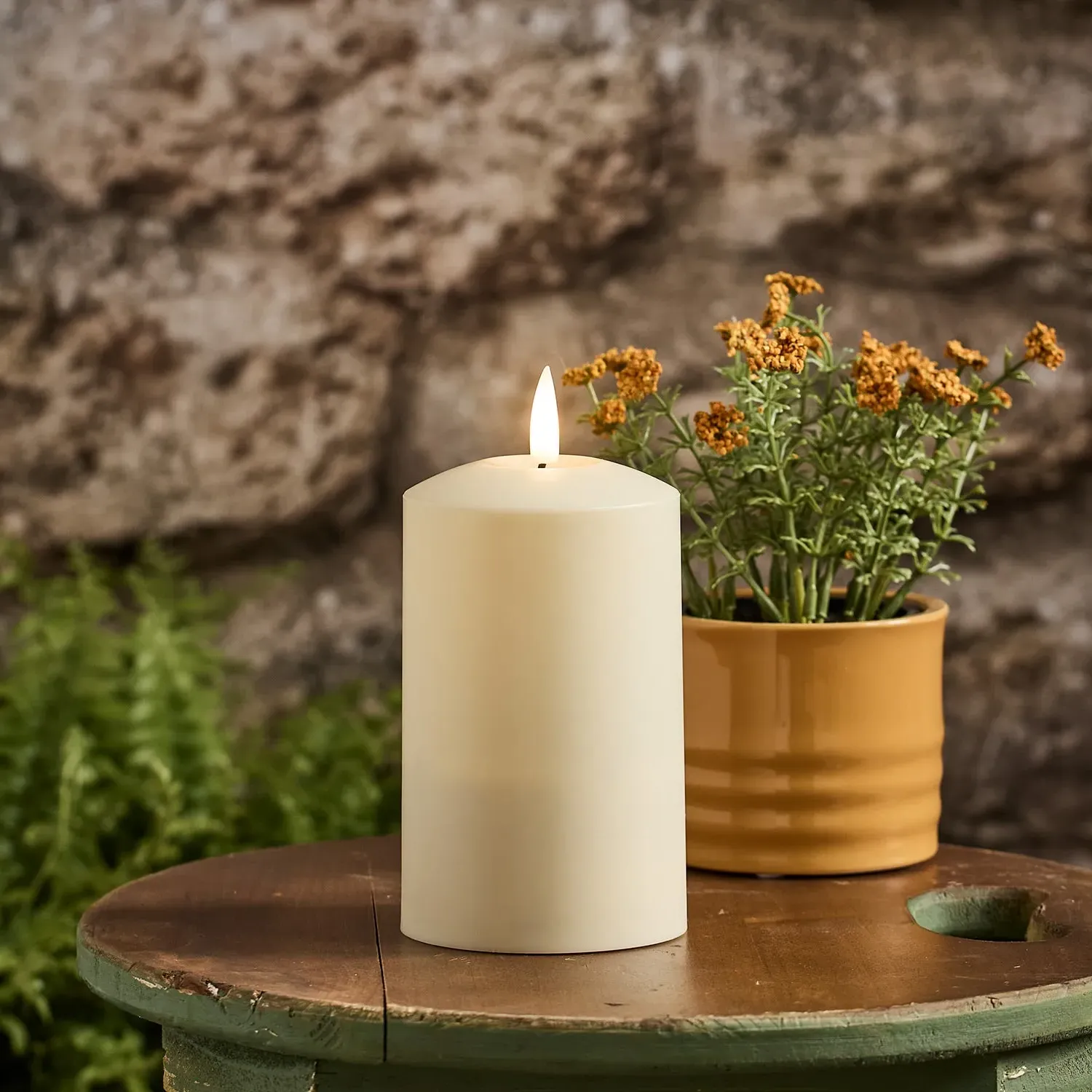 12.5cm Solar LED Candle - Ivory, Plastic