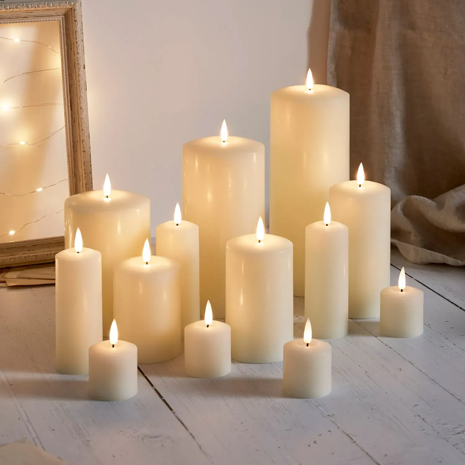 13-Piece LED Candle Set with Timer - Ivory, Wax image
