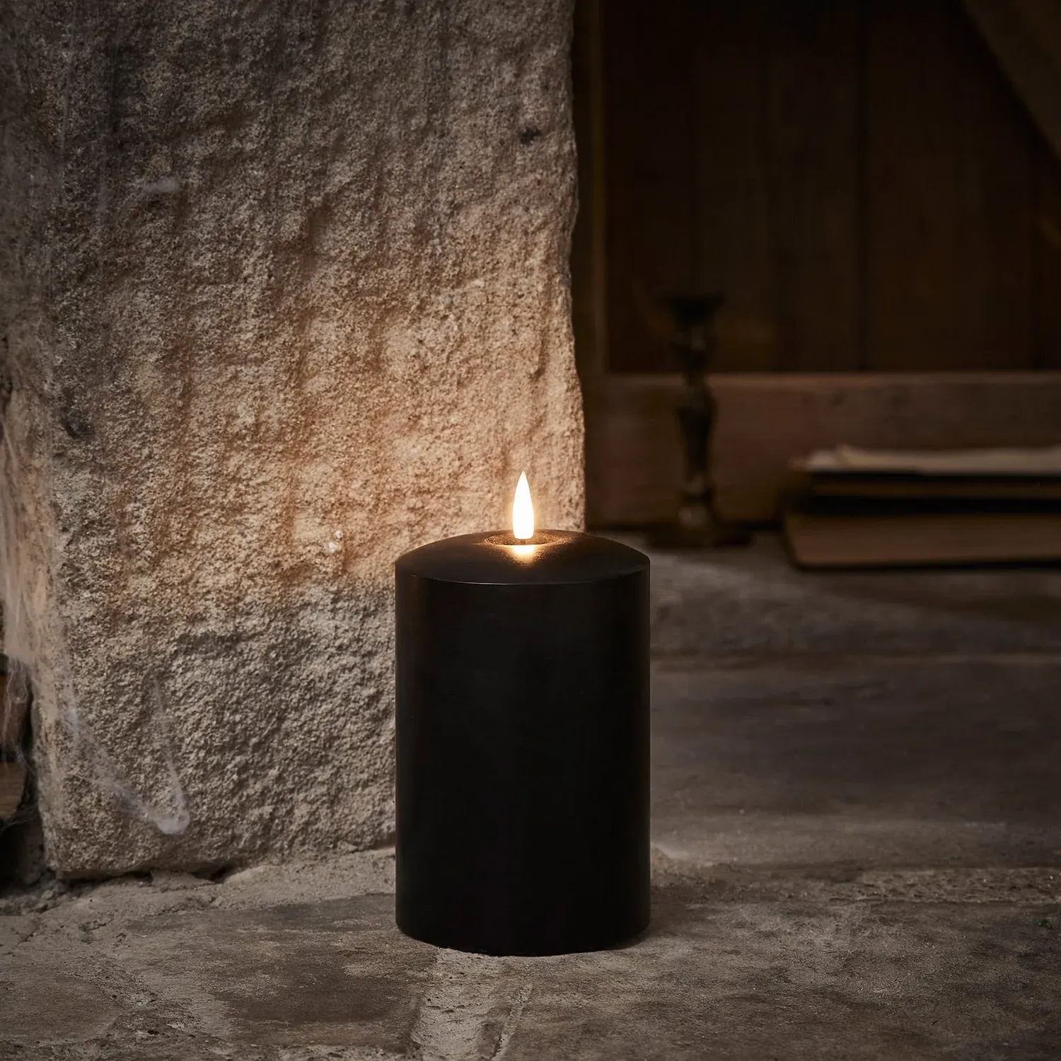 15cm LED Chapel Candle with Timer - Black, Wax image