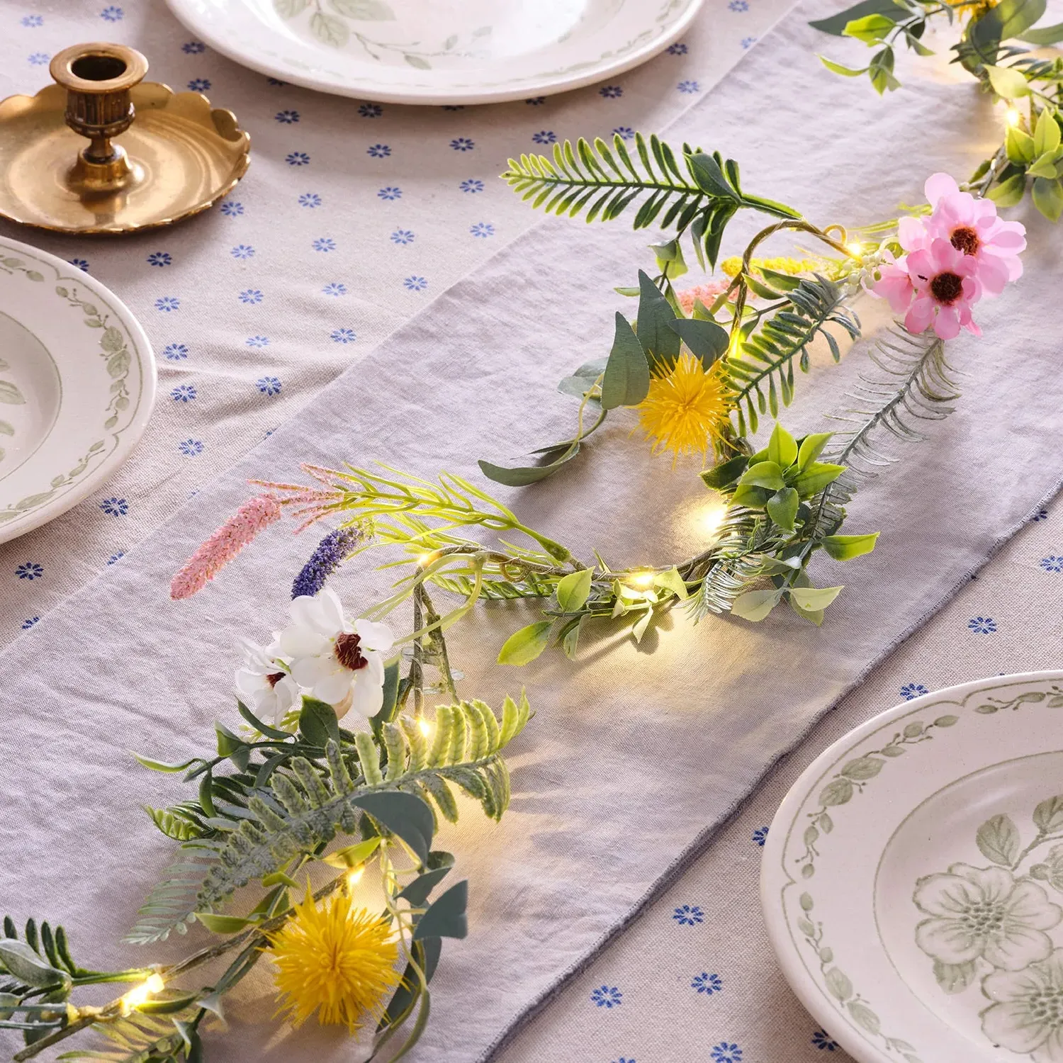 1.5m Pre-Lit Spring Flower Garland - Warm White image