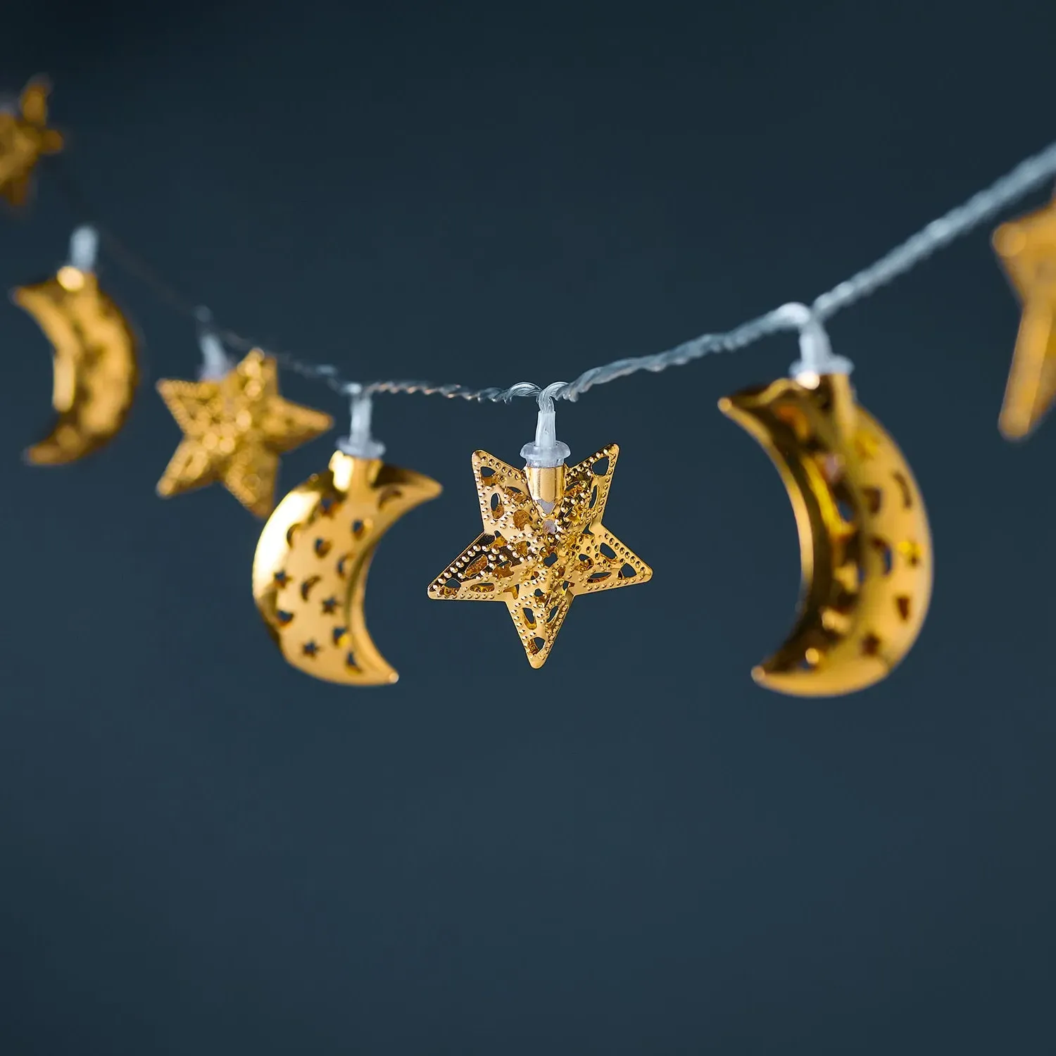16-Light Moon Star String Lights - Warm White