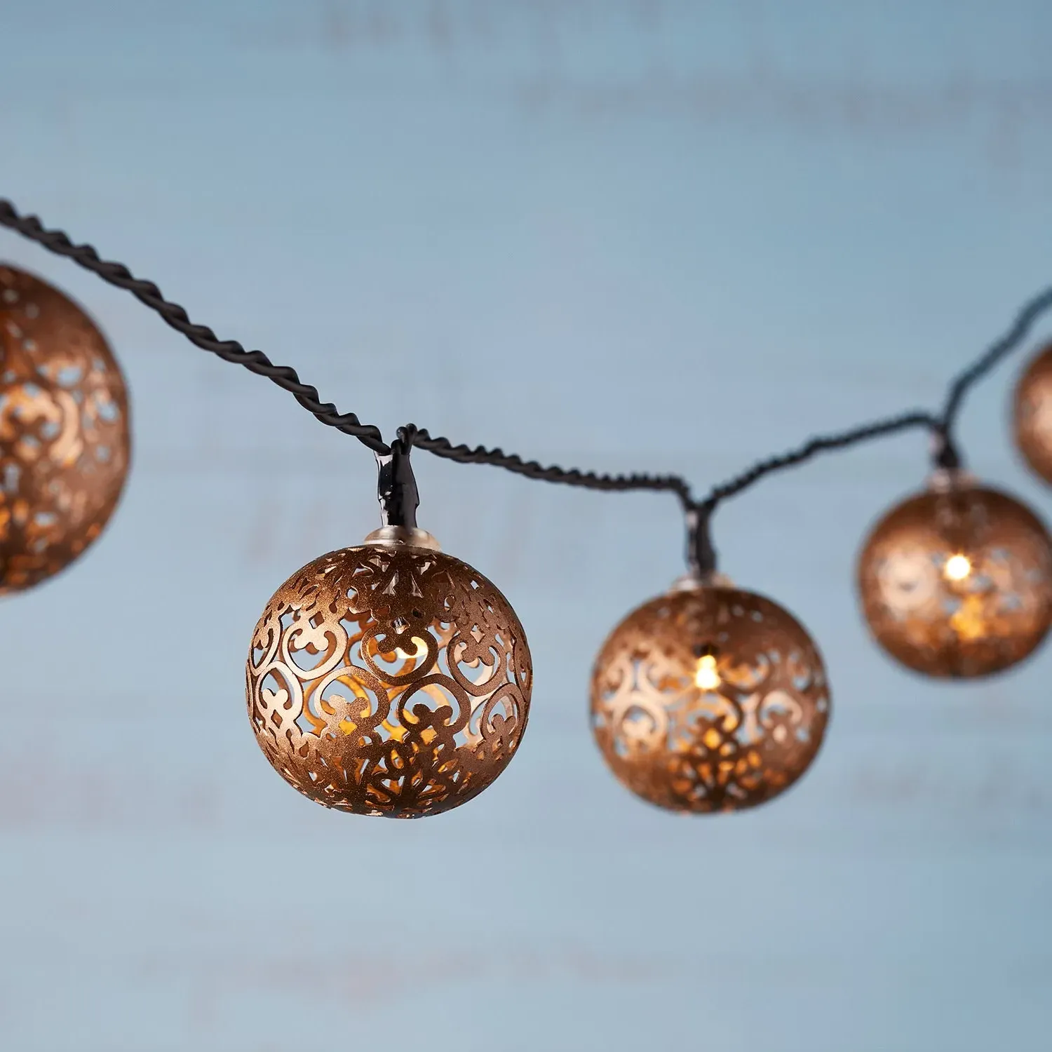 16-Light Solar String Lights - Bronze, Moroccan image