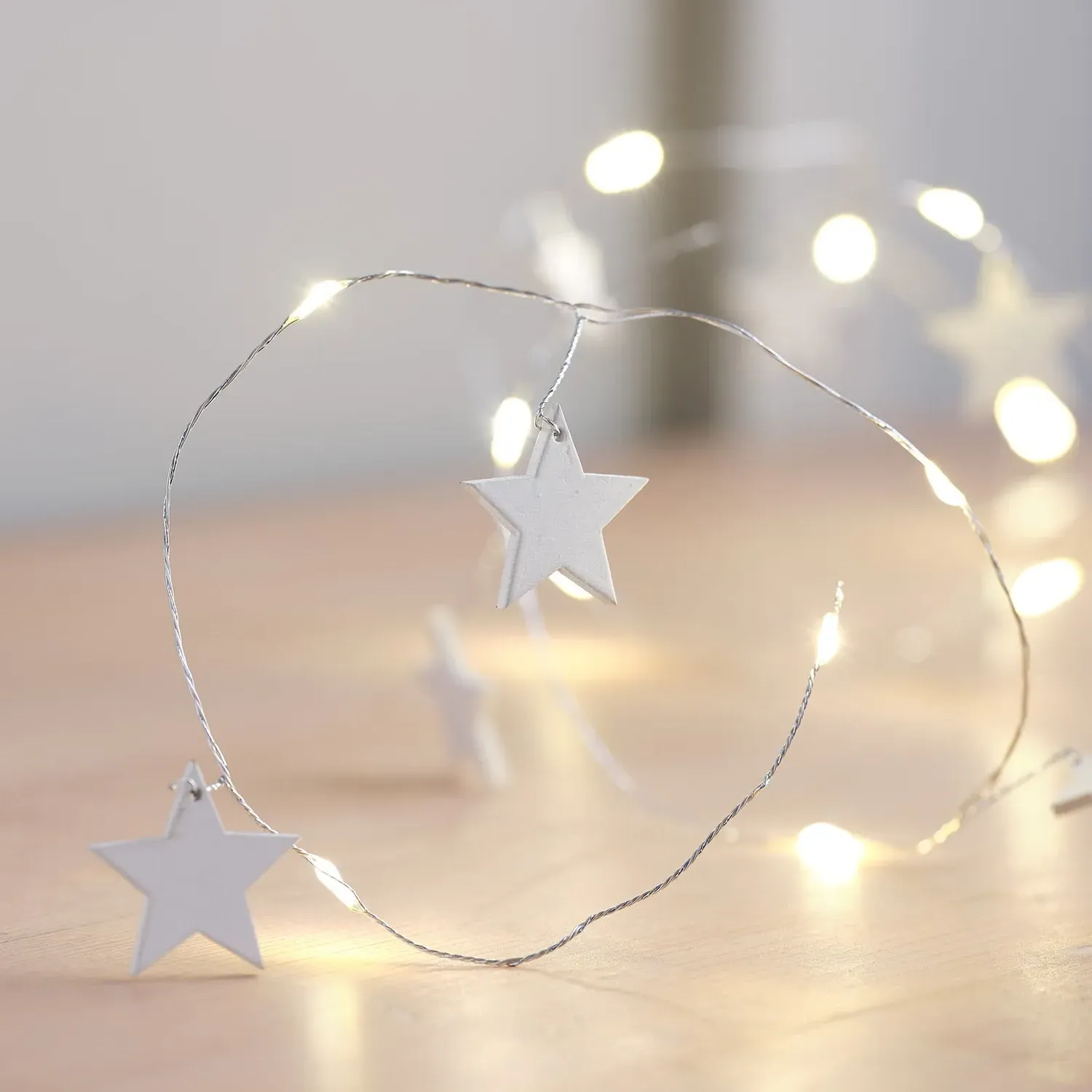 1.9m LED Star Garland with Timer - White, Wood