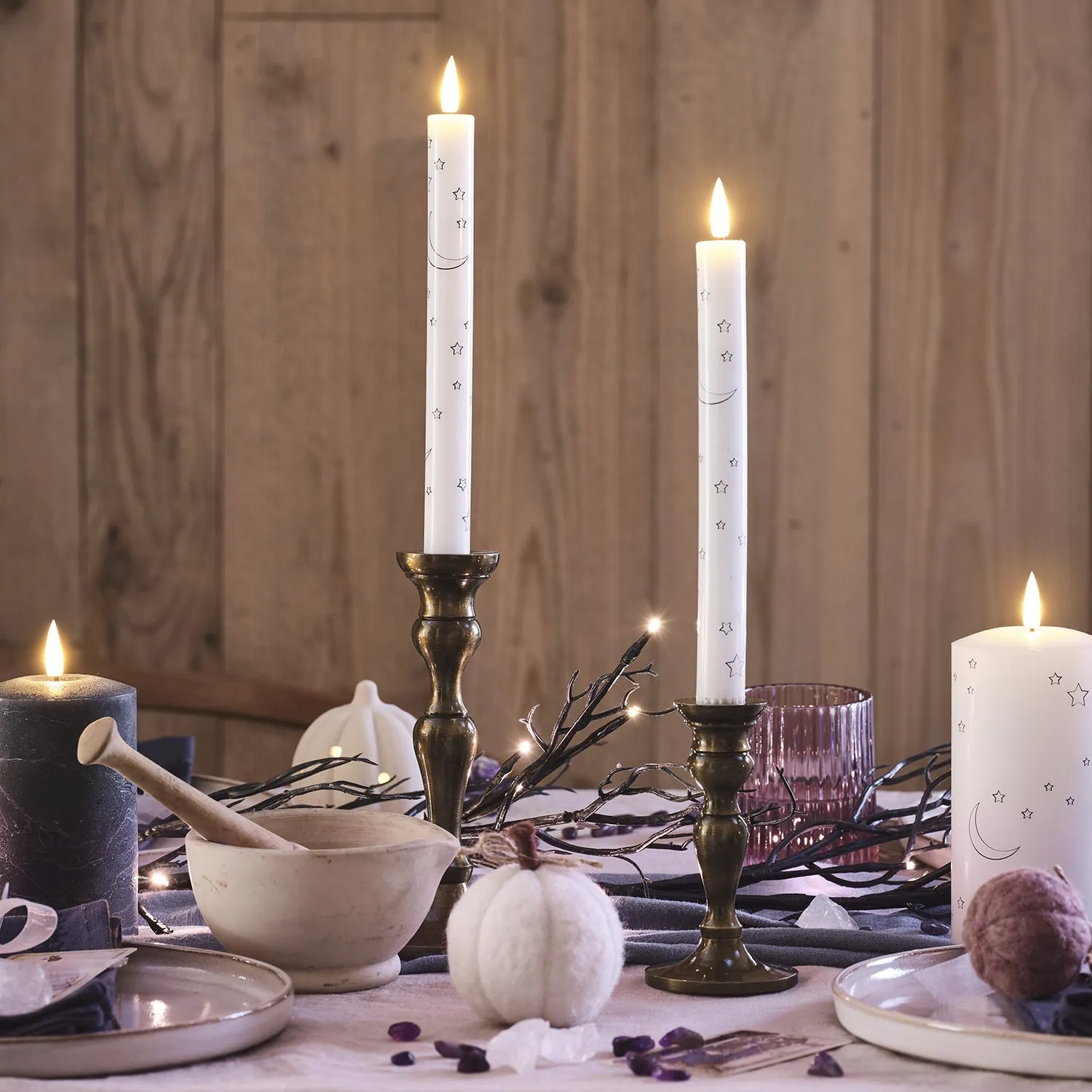 2-Pack LED Taper Candles - Moon Star Design